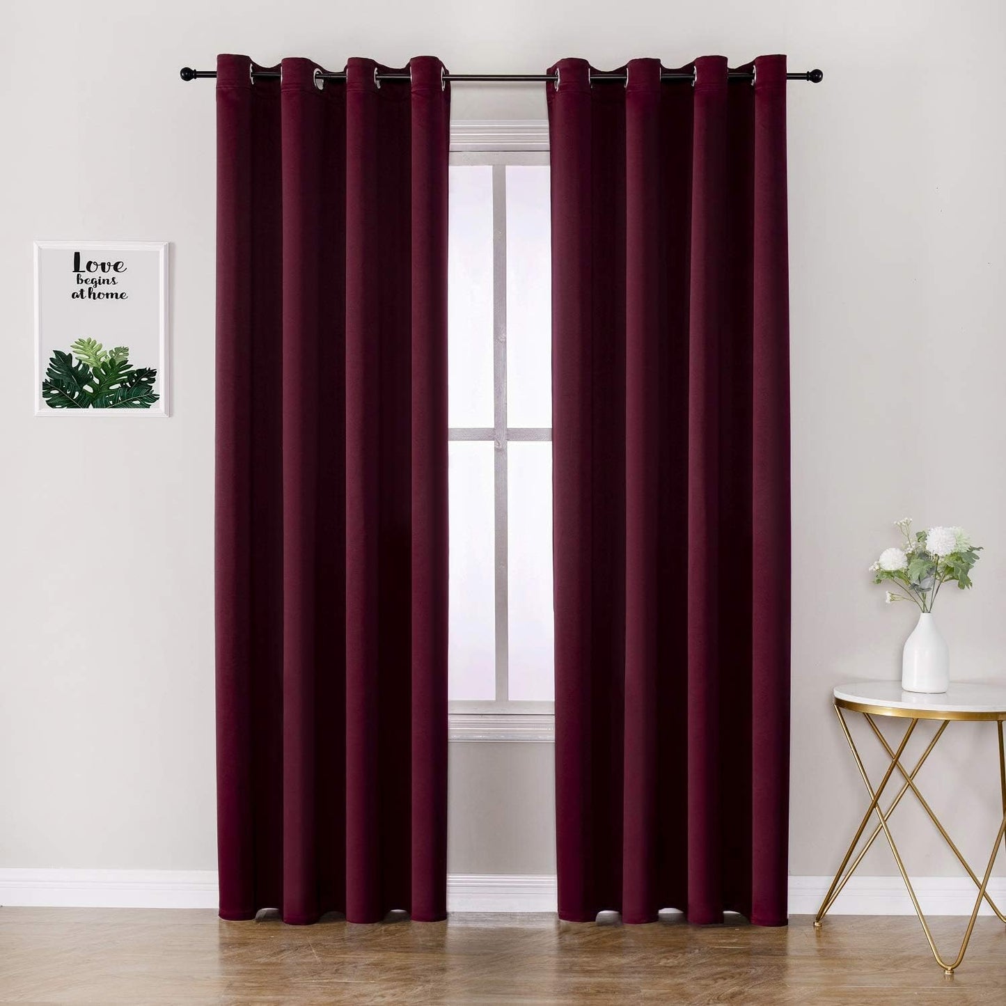 ChrisDowa Grommet Blackout Curtains for Bedroom and Living Room - 2 Panels Set Thermal Insulated Room Darkening Curtains (Burgundy Red, 52W x 72L)