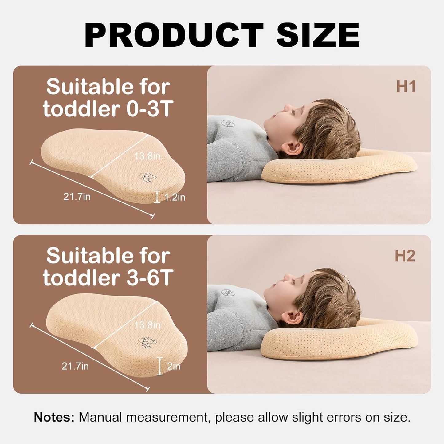 Reidio 1pc Toddler Silicone Pillow Breathable Toddler Pillow with Removable Cotton Pillowcase Kids Pillows for Sleeping Machine Washable (Rose, H2)