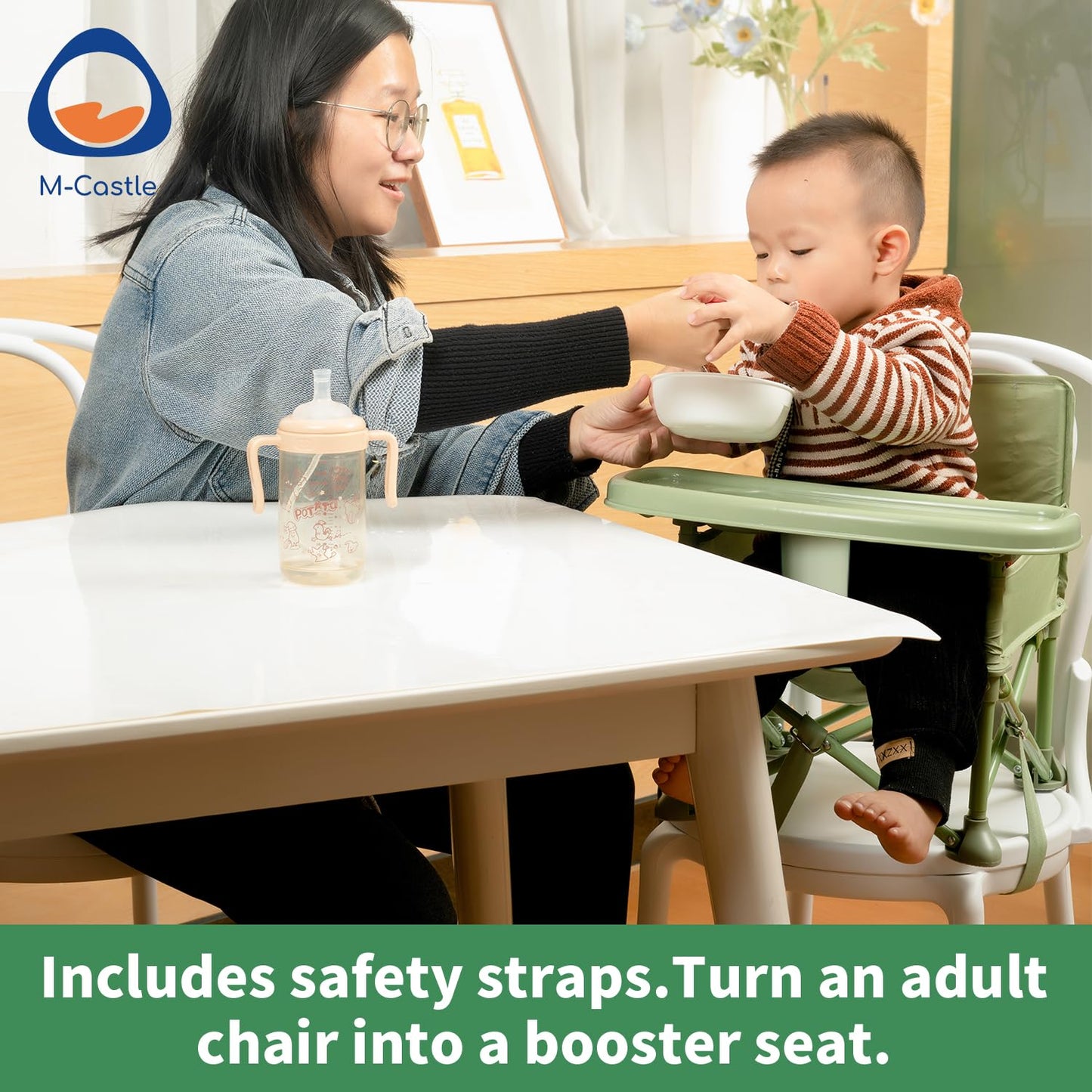 New Portable Travel Booster Seat with Tray|Foldable Infant Seat Booster Dining Chair|Great for Camping, Beach, Lawn|Toddler, Child Camping Chair 6 Months - 3 Years Old (Green)