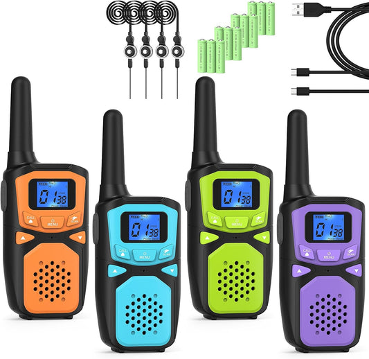 WokTok Small Machine Walkie Talkie,Camping Outdoor Game Toys Christmas Birthday Gift for Boys and Girls 3 4 5 6 7 8 9 10 Years Old Rechargeable with NOAA,Lanyard Kids Walkie Talkie 2 Packs