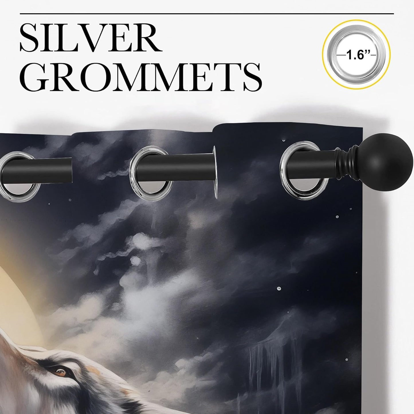 Fantasy Wolf Blackout Curtains for Boys Girl Bedroom Decor,Full Moon Starry Sky Wildlife Retro Thermal Insulated Grommet Drapes Darkening Window Curtain for Living Room Home 84x63 inch