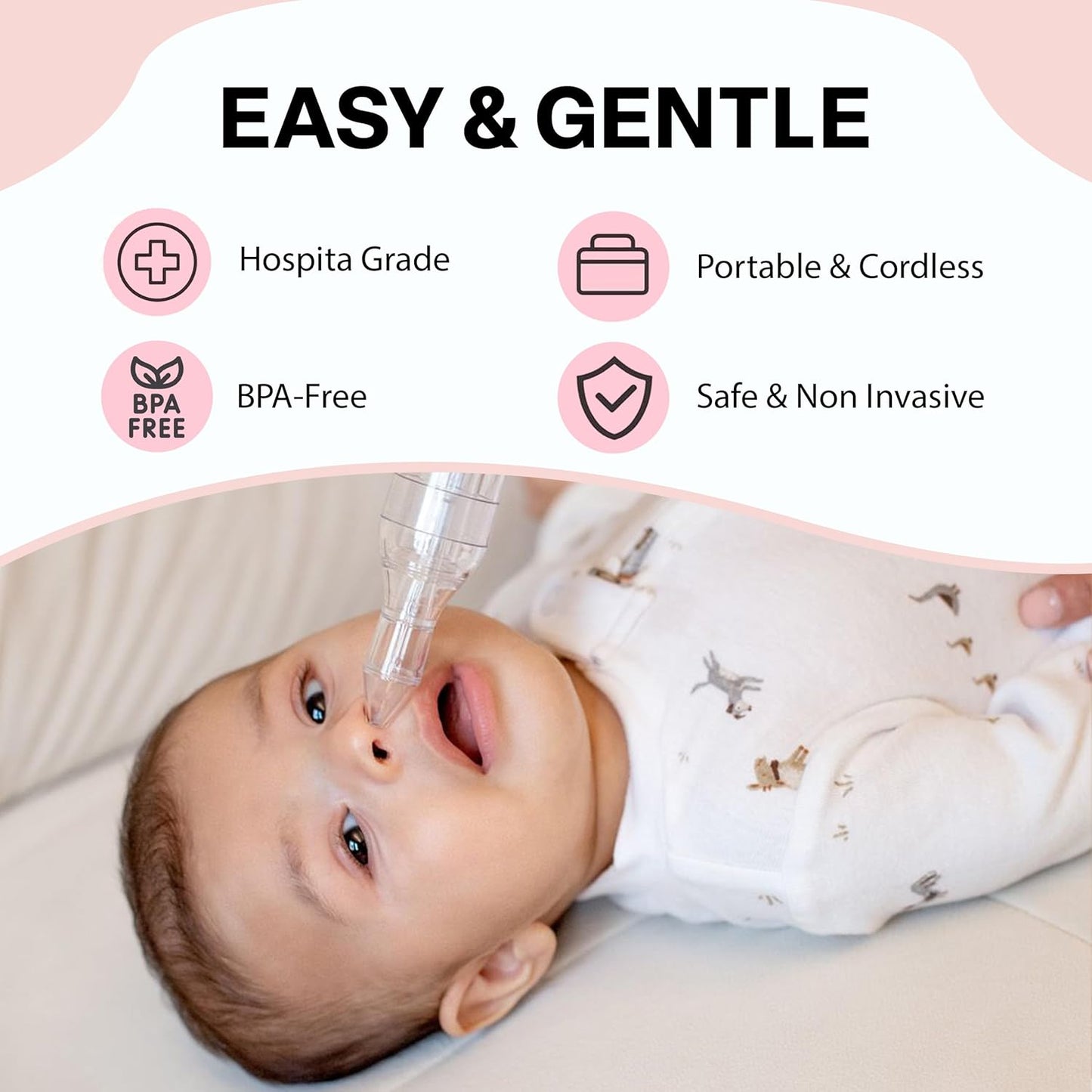 Hospital Grade Nasal Aspirator For Baby – Electric Nose Sucker for Baby & Toddler with 3-Level Suction, Portable & Rechargeable Mucus Removal for Breathing Relief, Cordless Booger Sucker & Snot Sucker
