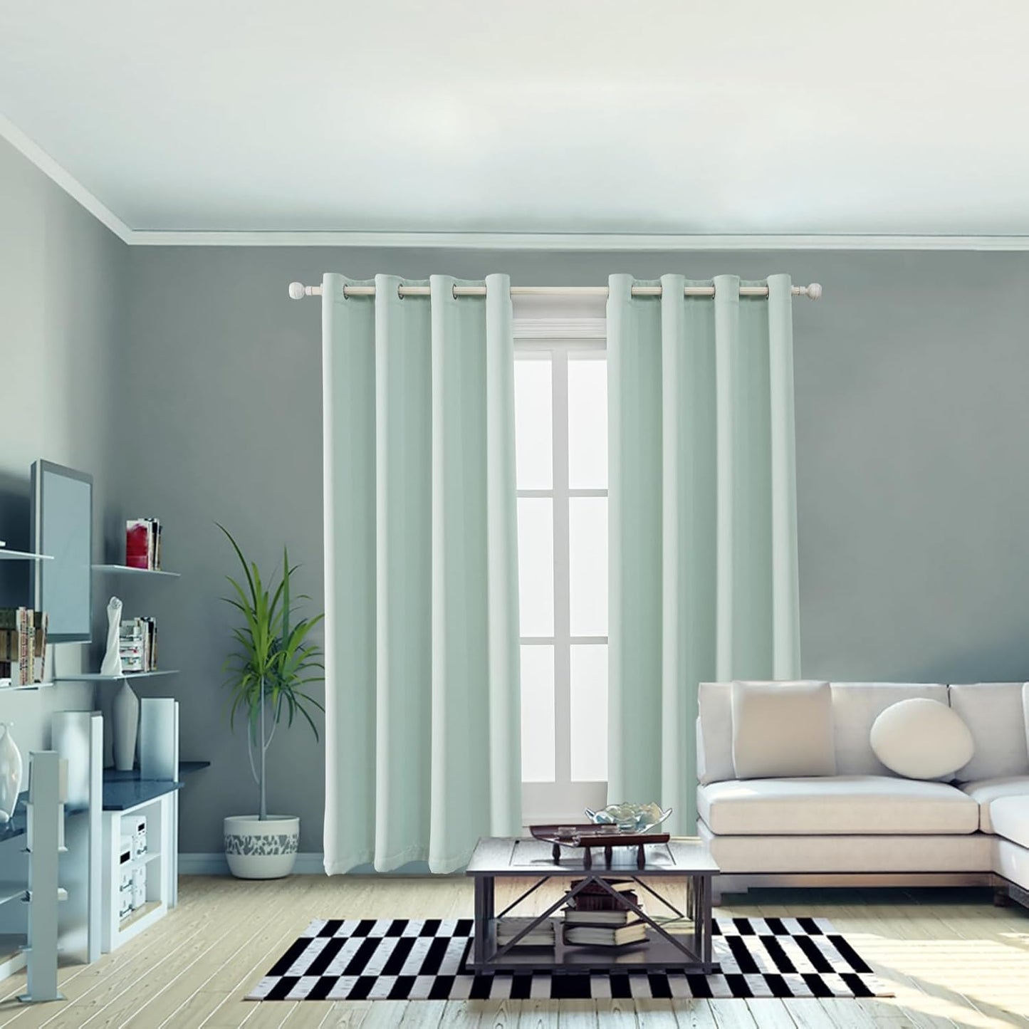 Anytime 100% Blackout Curtain Set, Thermal Insulated & Energy Efficiency Window Draperies for Guest Room, Full Shading Panels for Shift Worker and Light Sleepers（Light Blue, 2 Panels, 52W x 102L）