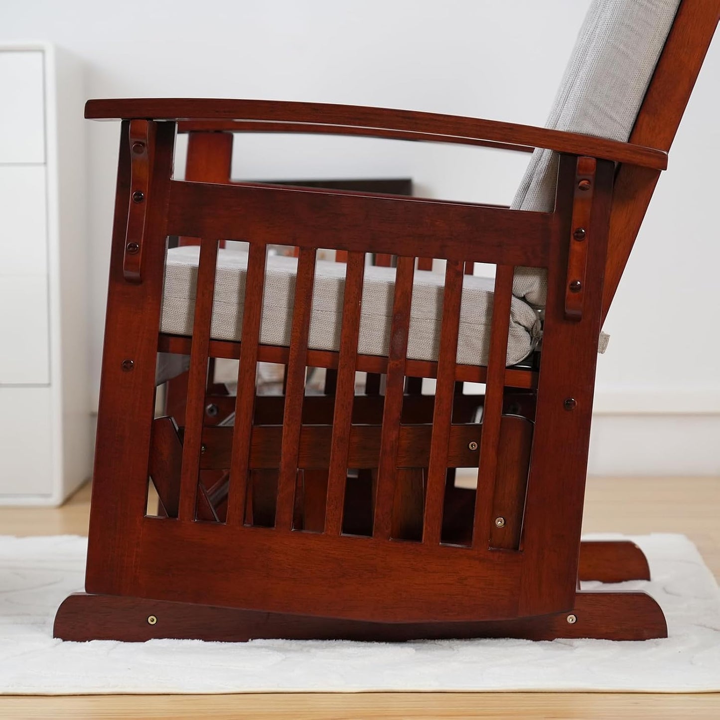 Glider Rocking Chair Nursery with Ottoman Smooth Rocking Motion, Easy to Assemble, Solid Hardwood Base Indoor Adult (White)