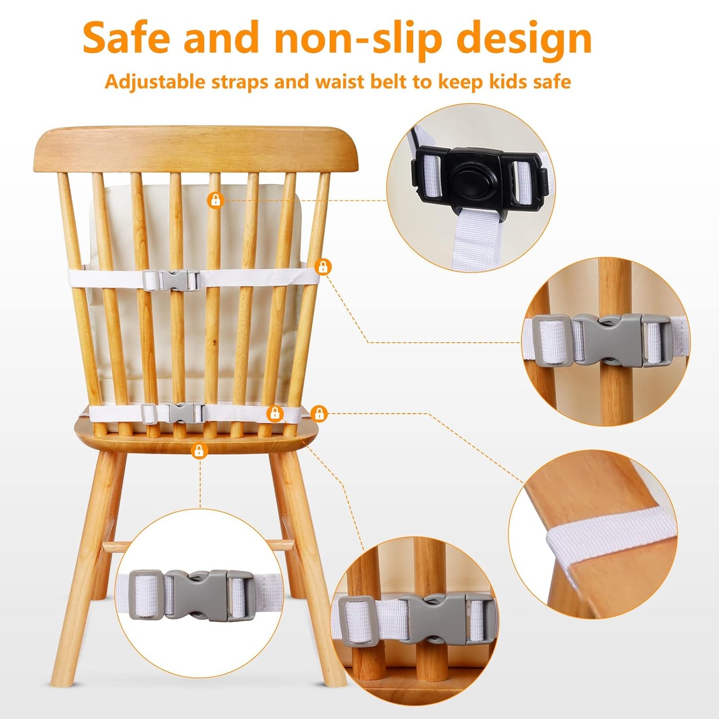 Toddler Booster Seat for Dining Table, Booster Seat for Table, 12.6x3.34 Inch Portable High Chair for Travel, HOSEASCA Compact Lightweight Travel Booster Seat with Adjustable Straps for Baby(Beige)