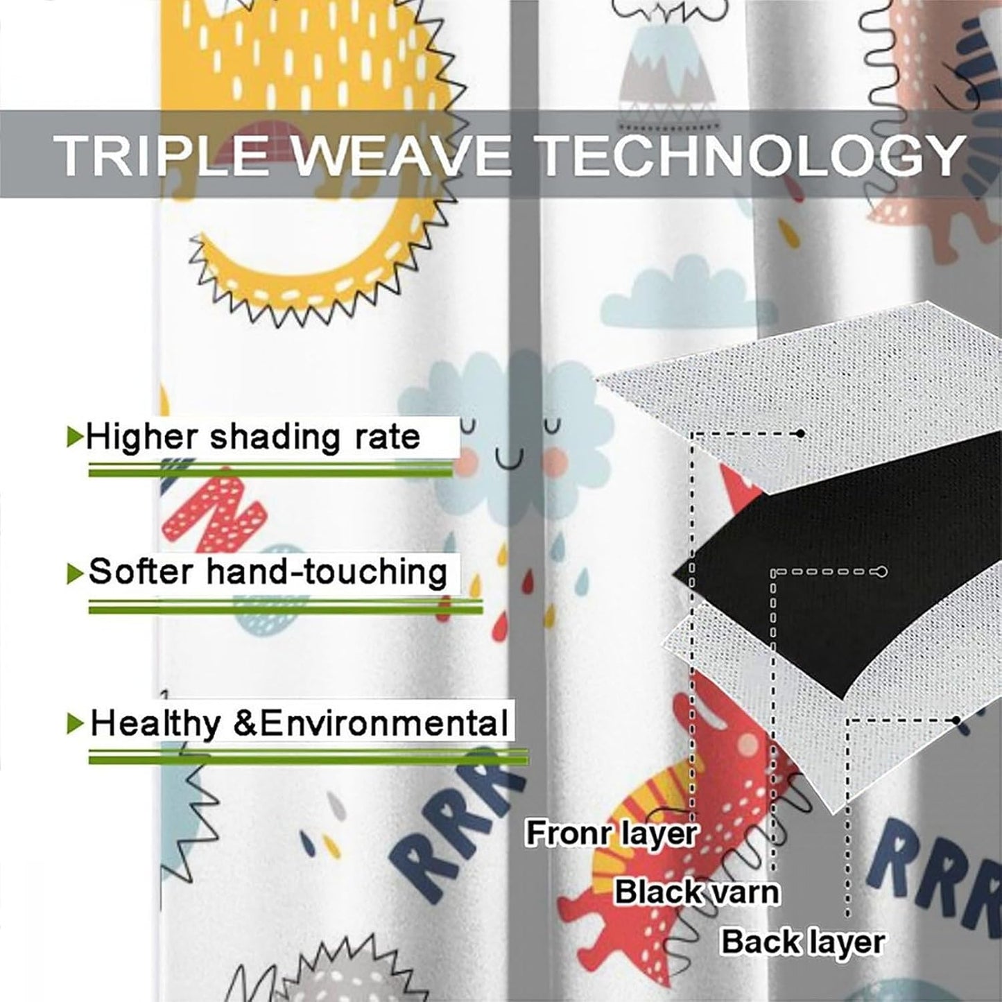 Cartoon Dinosaur Curtains for Kids Boys Girls Home Decor Colorful Cute Dino Animals Print Pattern Rod Pocket Blackout Window Drapes for Nursery Baby Bedroom Playroom W31.5xL72in 2 Panels