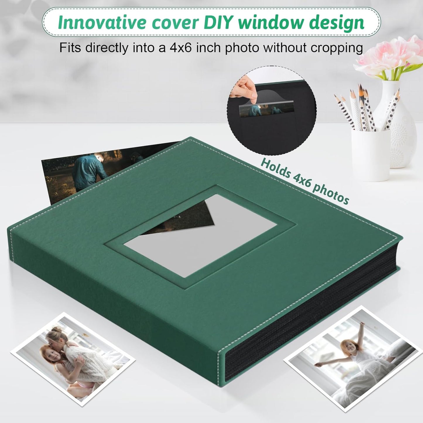 Popotop Photo Album 4x6 300 Pockets with Leather Hardcover Cover, Small Photo Album Holder Book with 50Pcs Pages for Family Travel Wedding Baby Gifts