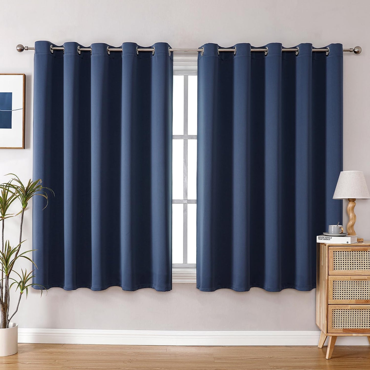 ChrisDowa Blackout Curtains 70 inches Wide for Bedroom - 2 Panels Set Extra Wide Grommet Thermal Insulated Room Darkening Curtains for Living Room (Stone Blue, 70 x 63 Inch)