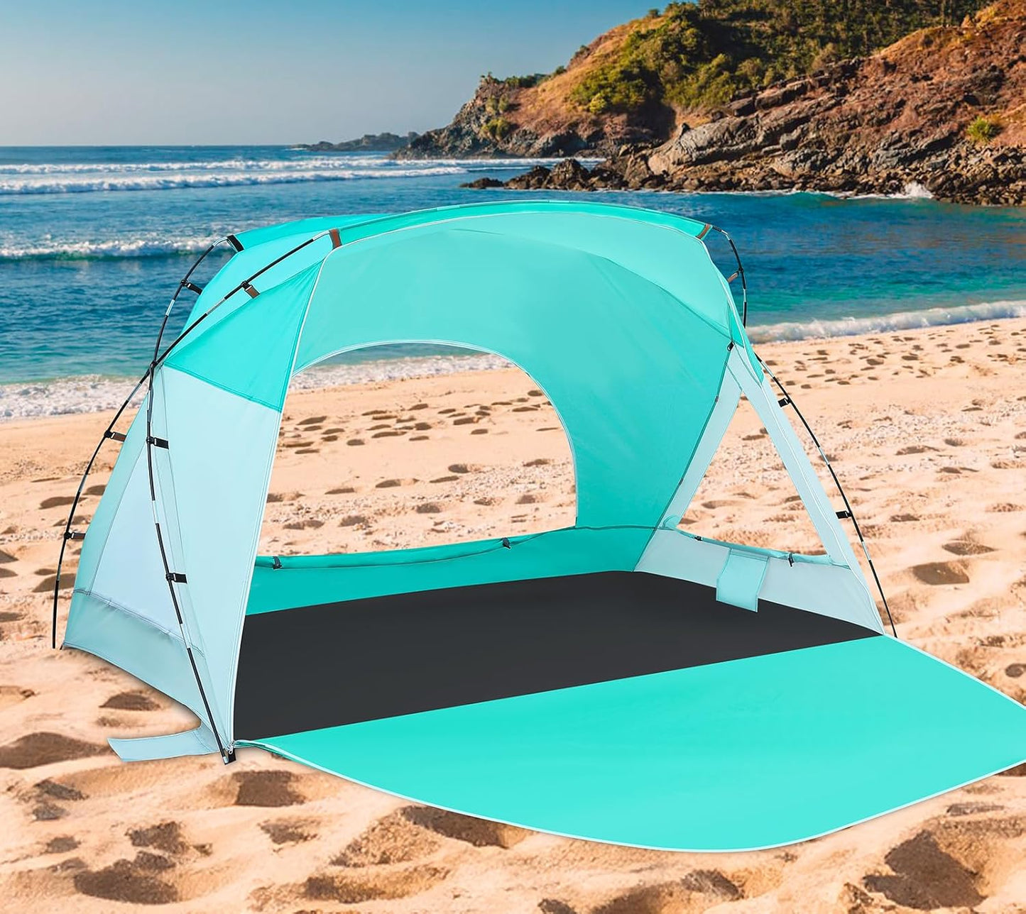 Beach Tent, Portable Sun Shelter for 2/3/4/6-8 Person with UPF 50+ UV Protection, Easy Setup Waterproof Beach Shade Canopy Cabana for Family Outdoor and Picnics, Fishing with Carrying Bag