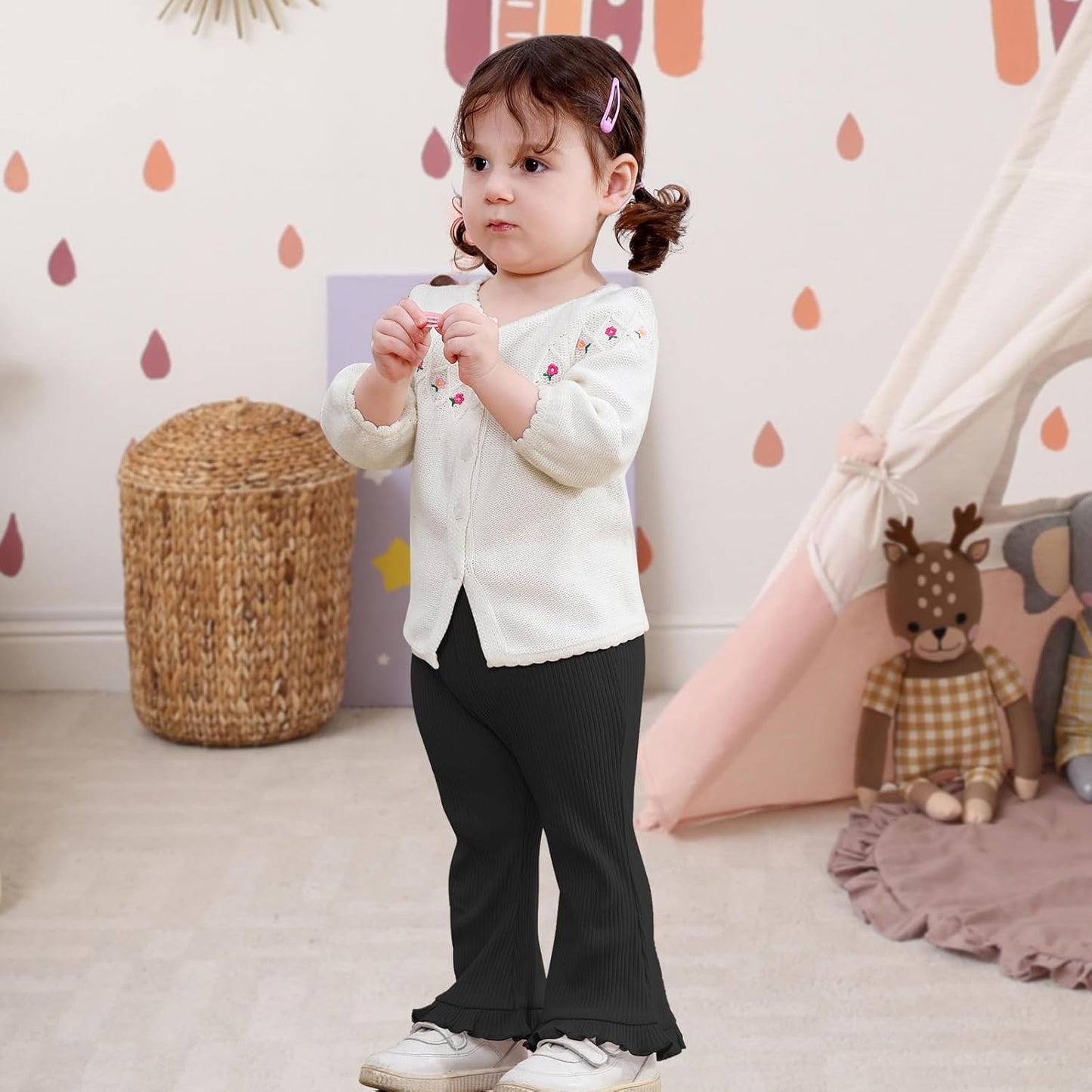 Neutocd Toddler Baby Girl 2-Pack Pants Bell Bottom Infant Baby Girl Solid Ribbed Cotton Leggings