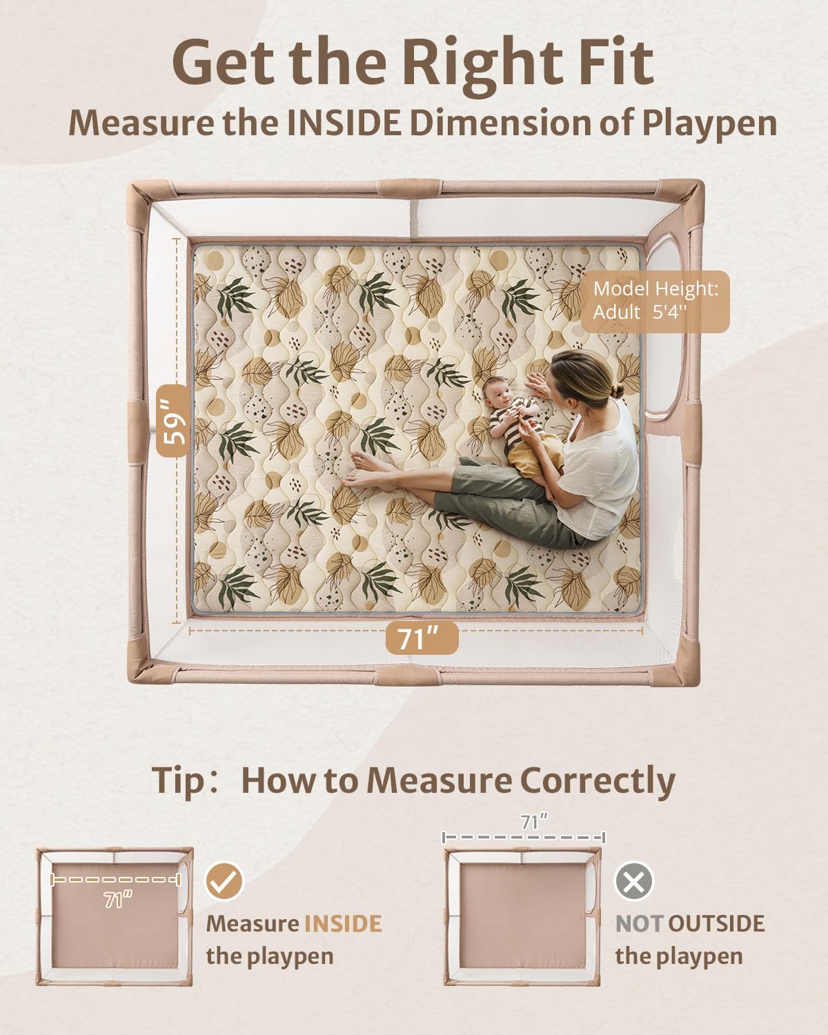 Blissful Diary Baby Play Mats for Floor, 71x59 Inch Extra Thicker & Large Soft Cushioning Foam Playmats for Babies and Toddlers, Foldable Washable Baby Crawling Mat for Playpen, Earth Tones Design