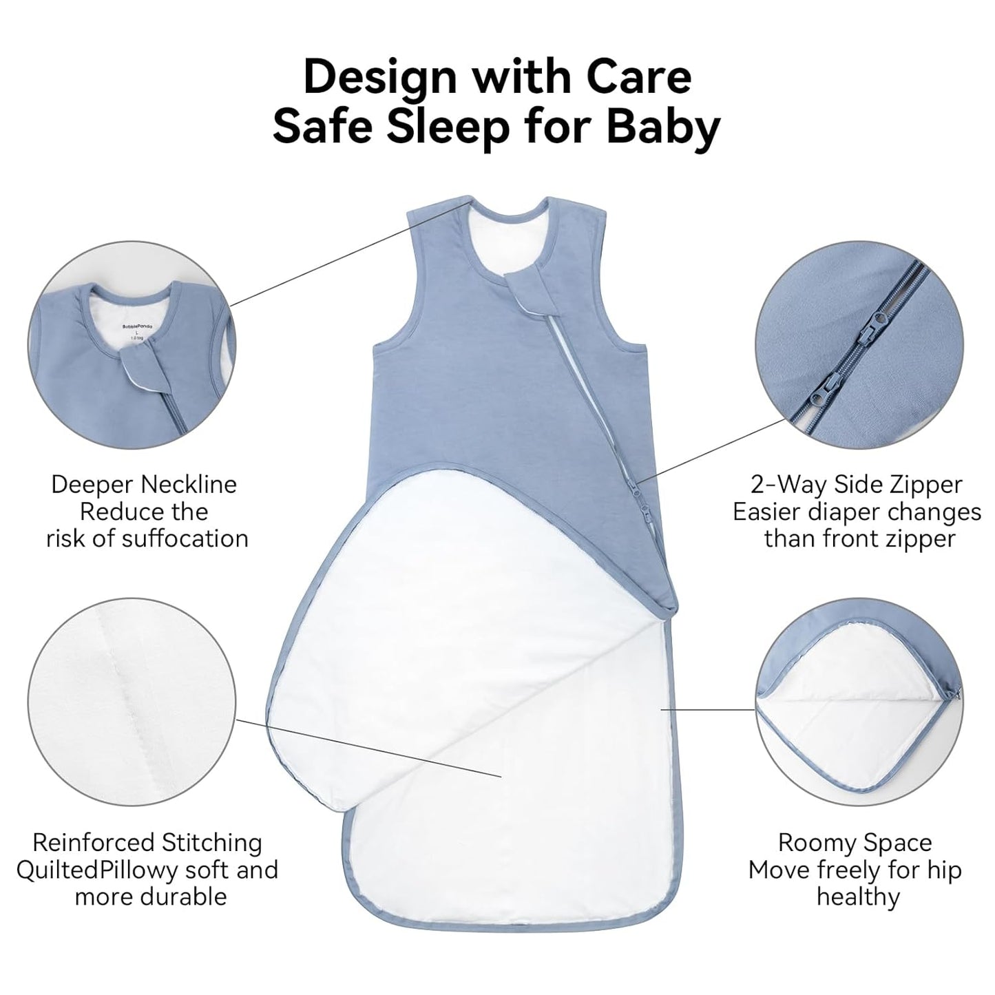 BubblePanda Rayon Made from Bamboo Sleep Sack 0-6 Months 0.5 Tog Soft Newborn Sleep Sack 3-6 Months for Infant Babies 2-Way Zipper Wearable Blanket Baby 0-3 Months