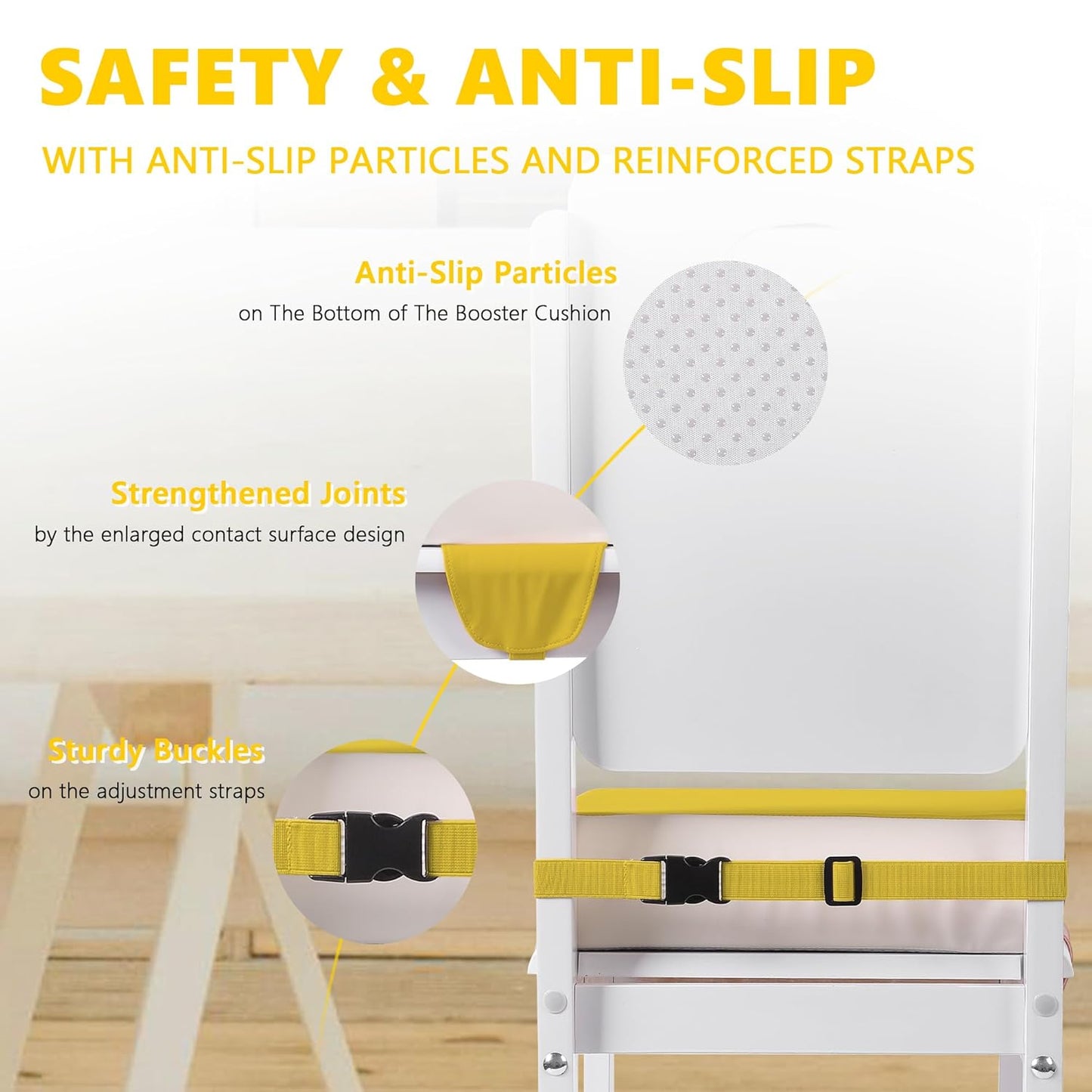 Booster Seat for Kitchen Chair with Adjustable Straps, Toddler Booster Seats for Dining Table Portable for Travel Camping Eating, Booster Cushion for Table for Baby Child Infant Kid Boy Girl