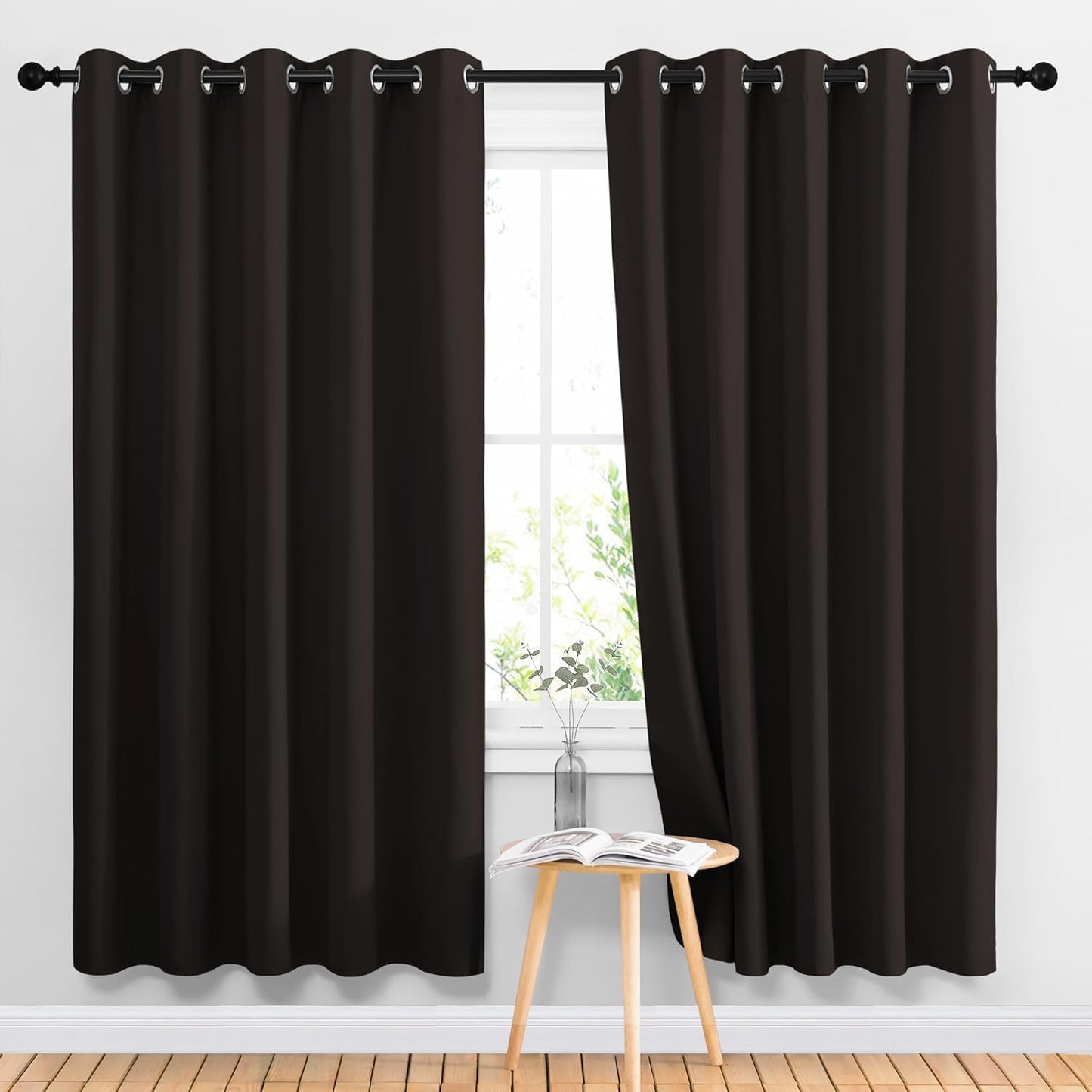 NICETOWN Bedroom Blackout Curtains and Drapes - Energy Smart Thermal Insulated Solid Grommet Blackout Draperies for Living Room (2 Panels, 66 inches x 72 inches, Toffee Brown)