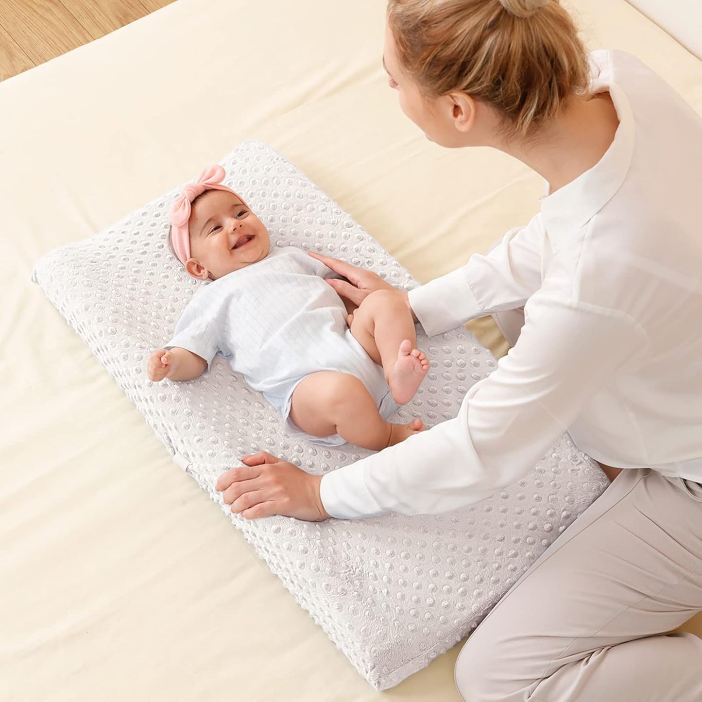 Baby Changing Pad Cover, Super Soft Plush Dot Diaper Changing Table Covers for Baby Girls and Boys, Ultra Comfortable, Safe for Babies, Fit 32"/34'' x 16" Pad (Beige)