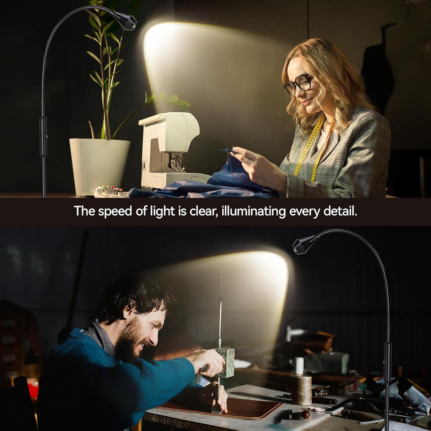 SUNMORY Adjustable LED Beam Floor Lamps for Living Room, Reading Lamp with Flexible Gooseneck, Dimmable Zoomable Spotlight, Work Light, Touch Control, Task Crafting Standing Lamp for Office Bedroom