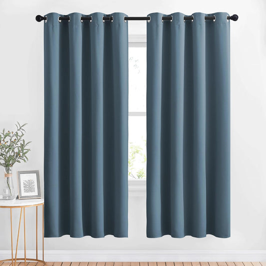 NICETOWN Blackout Curtain Panels 72 - Window Treatment Energy Saving Thermal Insulated Solid Grommet Blackout Drapes for Living Room (Smoky Blue, 1 Pair, 52 by 72-Inch)