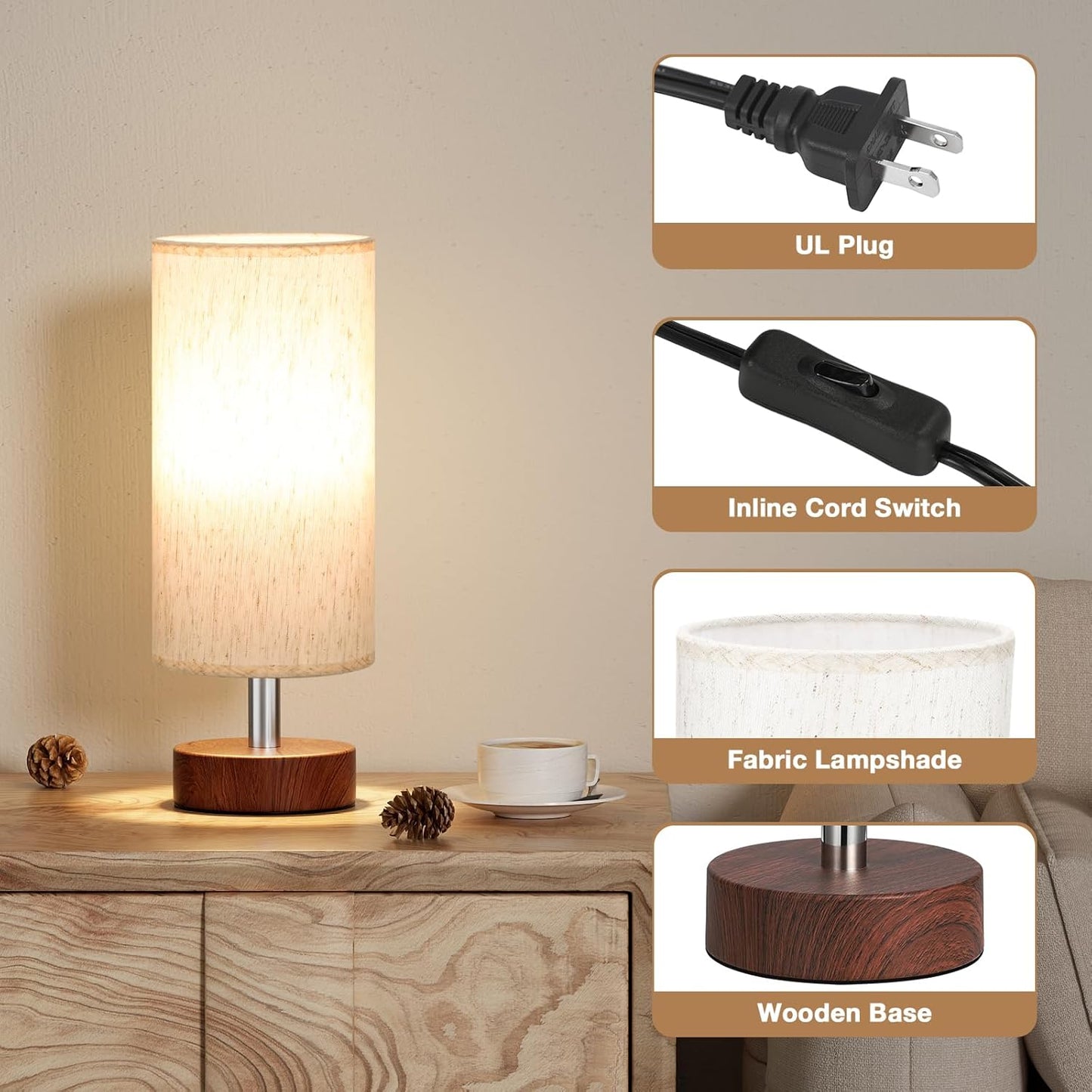 Small Table Lamp for Bedroom Set of 2 - Bedside Lamps for Night Stands, Minimalist Nightstand Light Lamp, Desk Lamps for Reading Room, Kids Room, Living Room, Office, Dorm