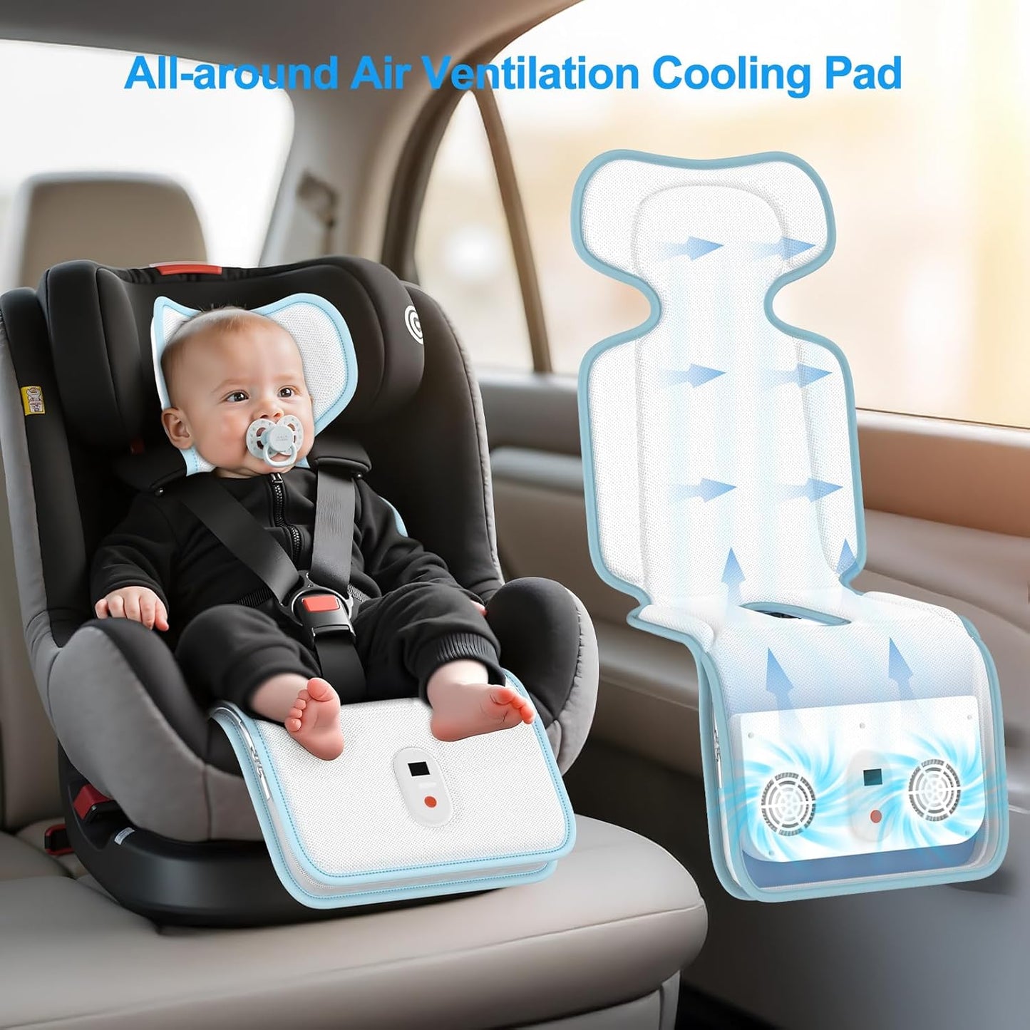 Baby Stroller Cooling Pad,Car Seat Cooler with 2 Built-in Blowers | Up to 10h Runtime & 10000mAh Battery | 3-Speed Adjustable Cooler Pad for Infants,Toddlers | Summer Outdoor Baby Essentials