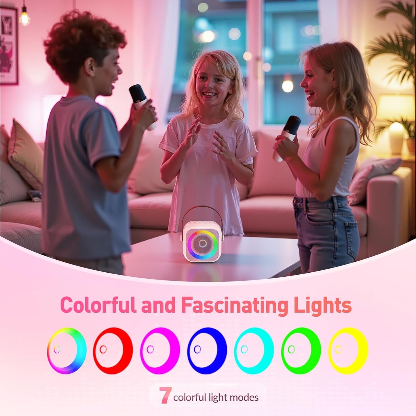 Karaoke Machine for Kids Adults, Mini Portable Bluetooth Karaoke Speaker with 2 Wireless Microphone and Lights, Christmas Birthday Gifts for Girls Ages 4, 5, 6, 7, 8, 9, 10, 12+ Family Home Party