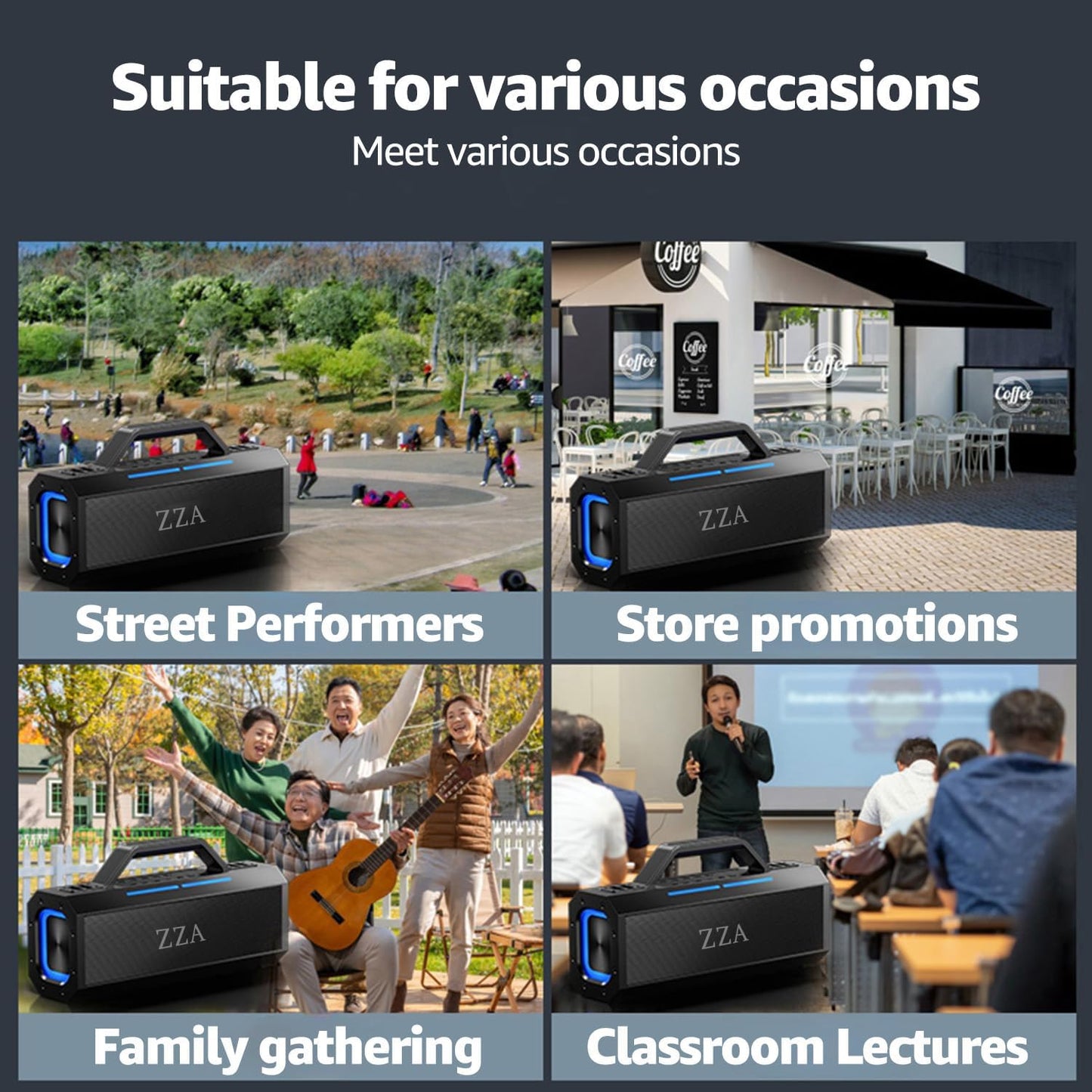 Portable Bluetooth Speakers, 60W Peak Wireless Outdoor Speaker with Subwoofer, Deep Bass, 3 Lighting Mode, 100dB Loud Party Speakers for Camping, Beach, Garage