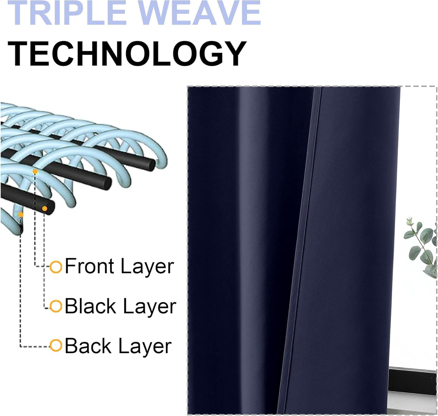 Simplebrand Ava Navy Blue Blackout Curtains for Bedroom 96 Inches Long 2 Panels, Solid Thermal Insulated, Energy Saving Living Room Window Treatment Curtains Blackout Drapes, W50 x L96 Inch, Navy Blue