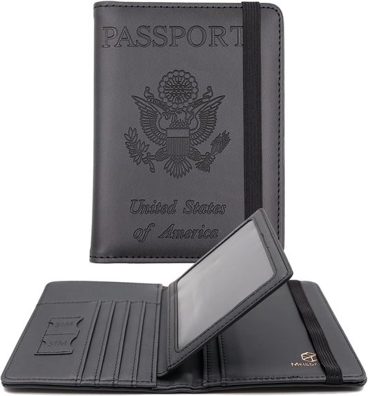Melsbrinna Rfid Passport Holder for Travel women/Men, Cute Passport Wallet Rfid Blocking Card Slots, Rfid Passport Cover/CaseTravel Wallet, Passport Book Holder (1, Black3)