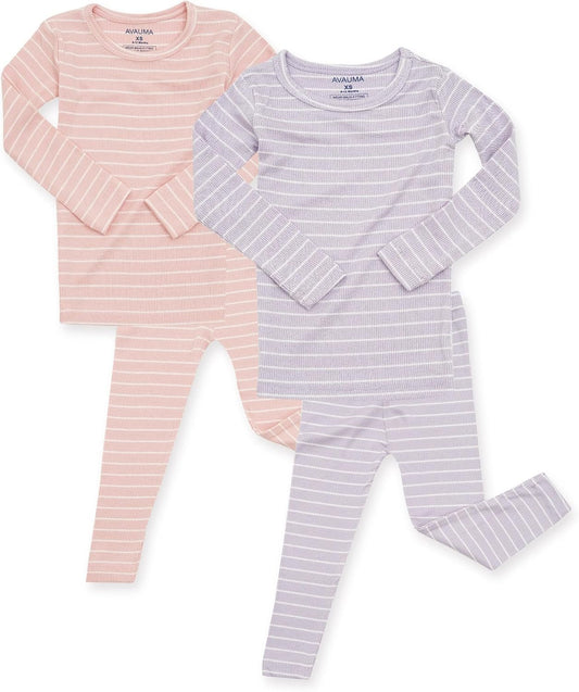 AVAUMA Stripe Pattern Baby Boys Girls Pajama Set Kids Toddler Snug fit Ribbed Sleepwear pjs for Daily Life Style