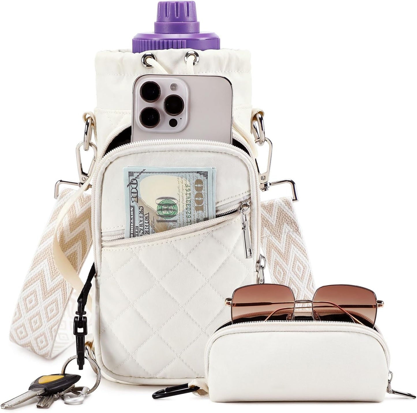 Water Bottle Carrier Bag with Strap, Water Bottle Holder Crossbody Bags for Women Men for Walking, Hiking,Cycling