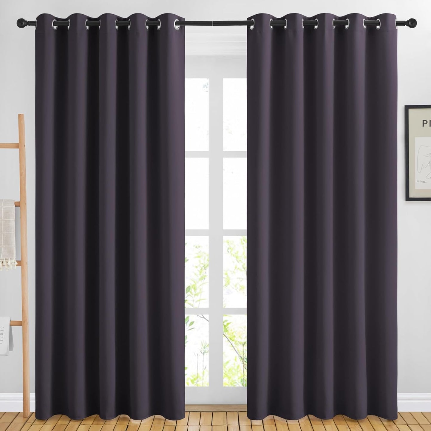 NICETOWN Blackout Large Window Curtains 84 inches Long - Grommet Room Darkening Sliding Door Thermal Curtains & Drapes Sound Block for Bedroom/Living Room (Greyish Purple, 2 Panels, W66 x L84)