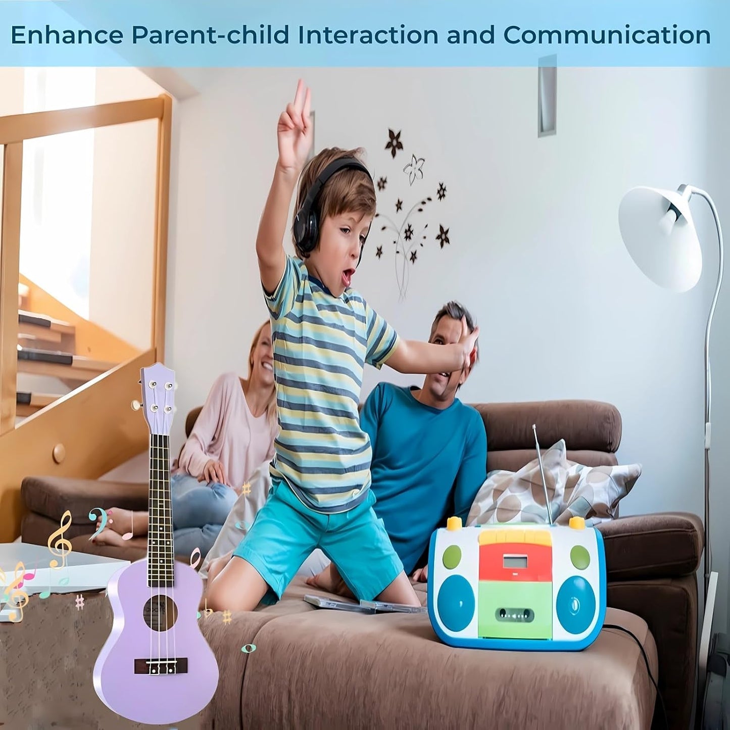 21 Inch Carbon Fibre Kids Toddler Child Children Acoustic Guitar Ukulele Musical Instruments Ideal for 3-9 Year Old Boys Girls Gifts (Purple)