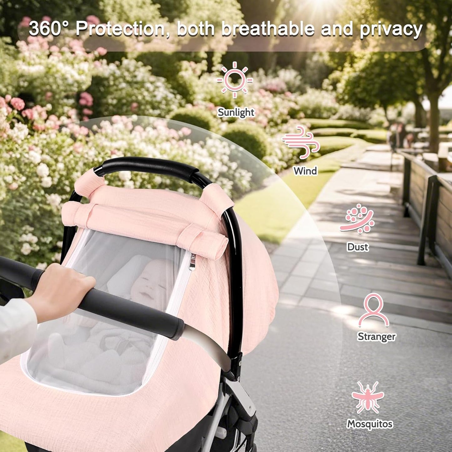 Hooyax Muslin Car Seat Cover Baby - Breathable and Privacy Car Seat Canopy with 3 Modes - Easy Install & Gift Box Packaging, Universal Fit for Infant Car Seats, Pink