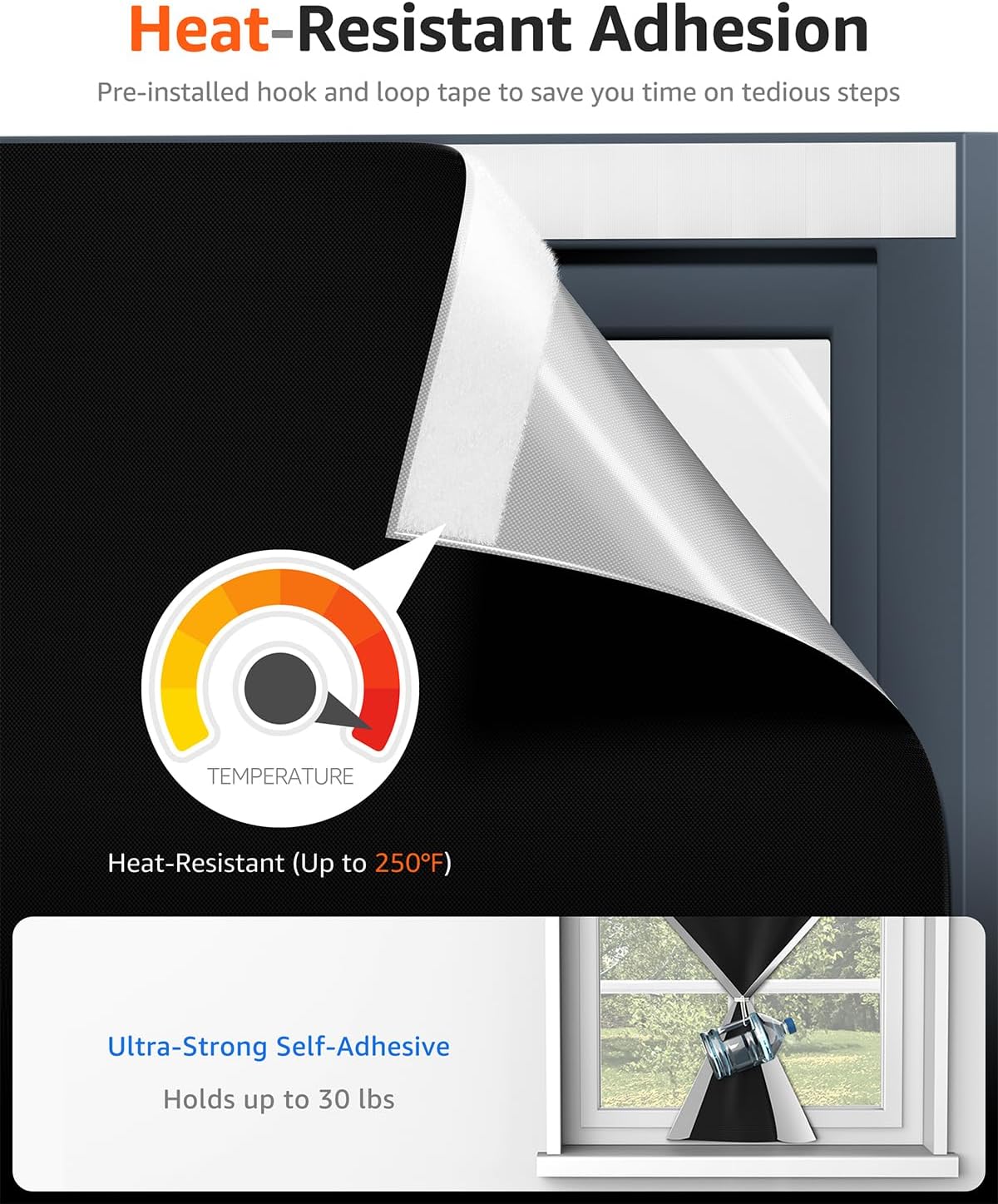 Sumobaby Blackout Curtains for Bedroom Portable 53"x68",No Drill Blackout Shades with Upgraded Hook&Loop Tapes,100% Black Out Window Cover,Thermal Insulated Blinds for Bedroom,Nursery(1 Panel,Black)