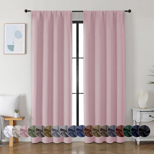 Simplebrand Ava Blush Blackout Curtains for Bedroom 84 Inch Length 2 Panels Set, Solid Thermal Insulated Privacy Nursery Window Treatment Curtains Blackout Drapes, W40 x L84 Inch, Blush