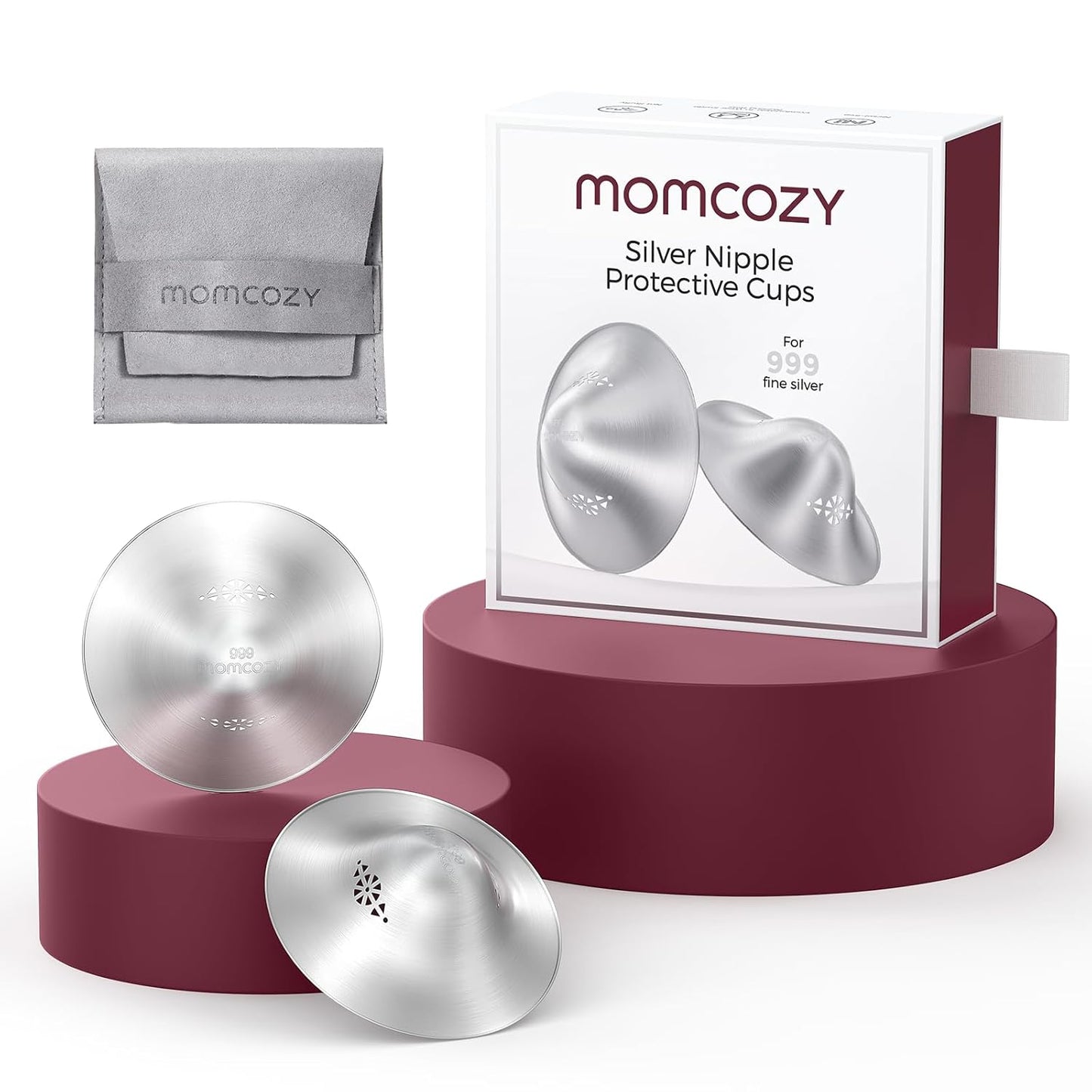 Momcozy 999 Silver Nursing Cups Original Perforated Breathable Design, 999 Silver Nipple Cover for Breastfeeding Essential, Silver Nipple Shield for Nursing Newborn, Metal Nipple Shields, XXL Size