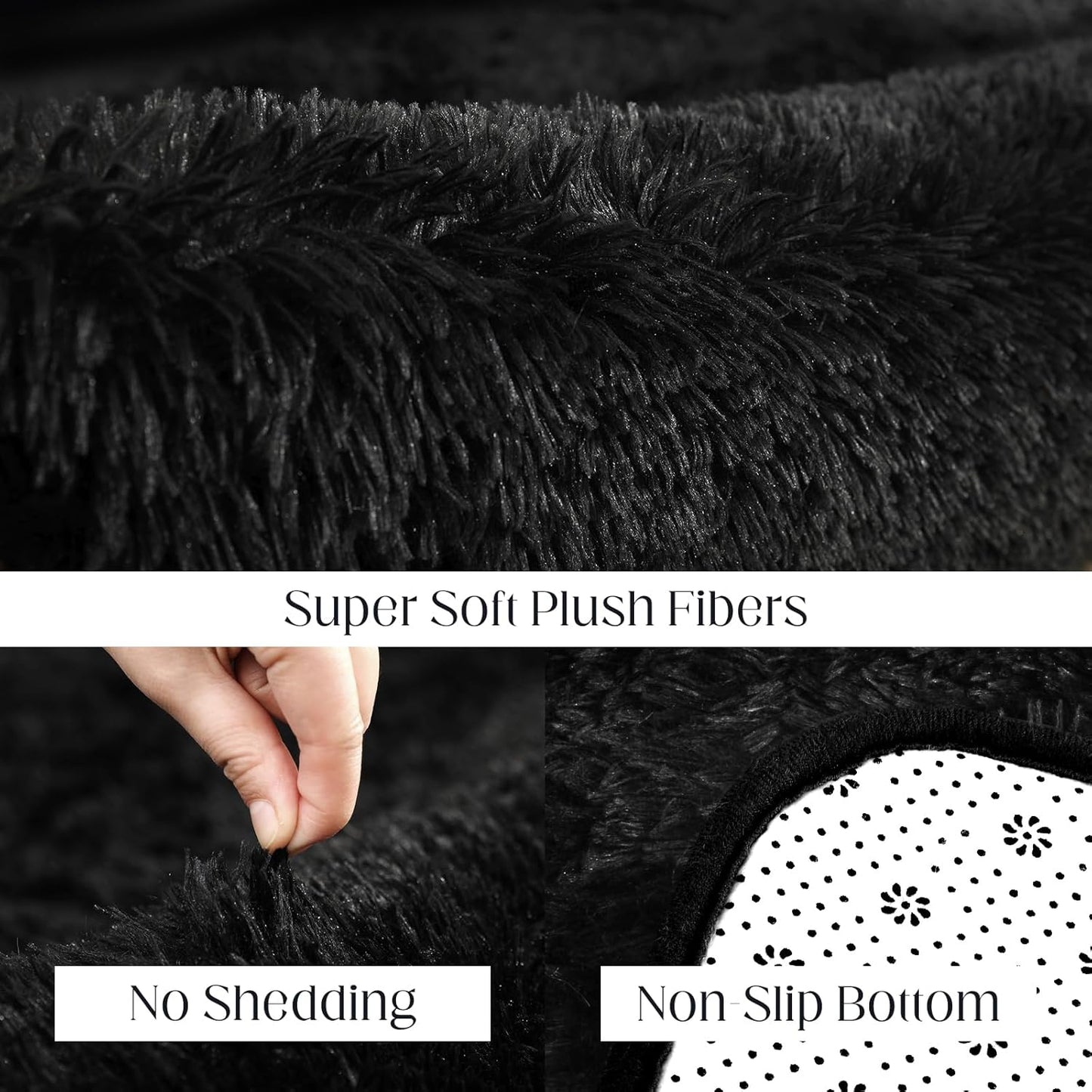 Black Rug, 8x10 Area Rugs for Living Room, Soft Plush Area Rugs for Bedroom, Non-Slip Indoor Carpet for Nursery, Study Room, Kids Room, Room Decor