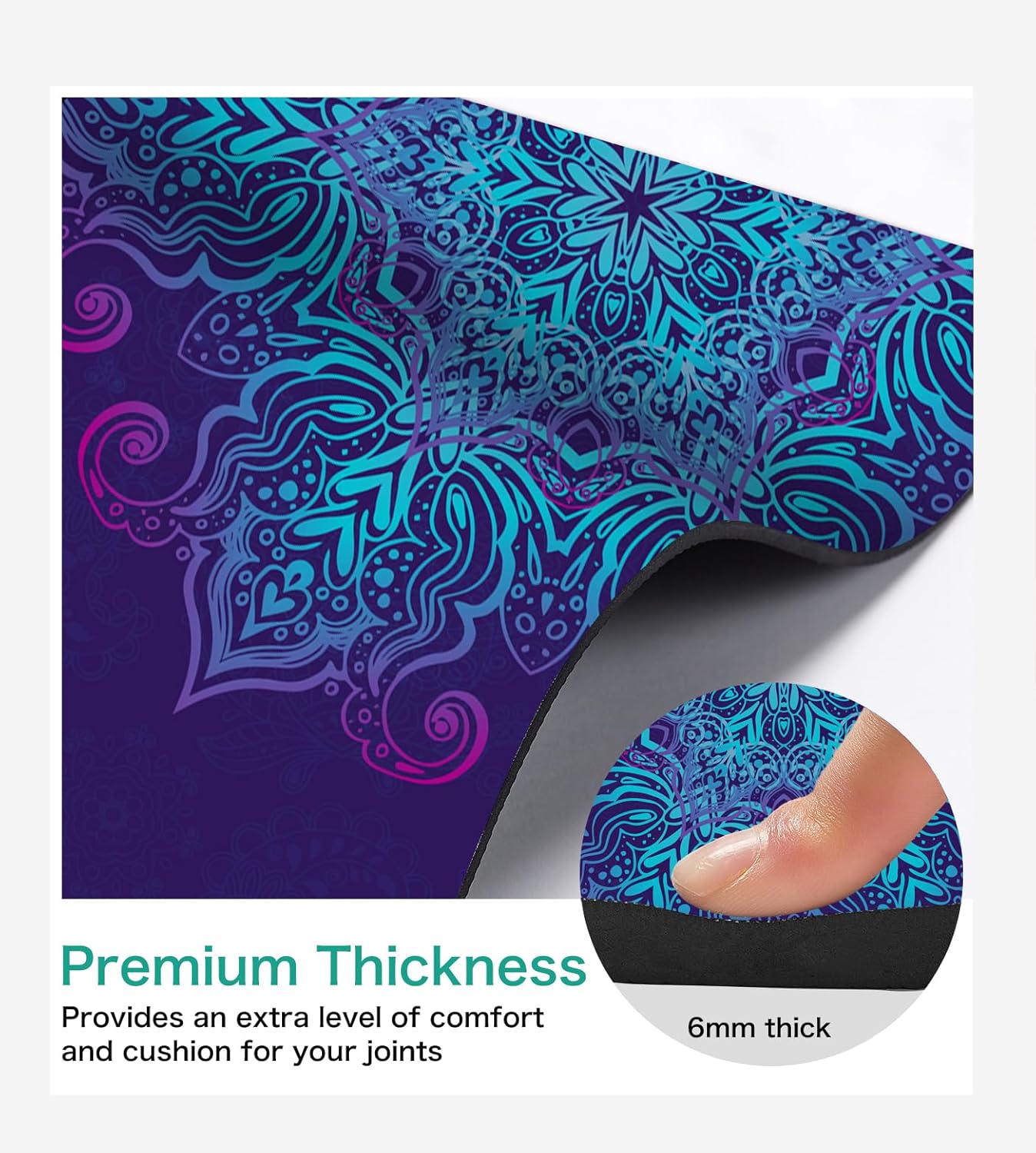 Non Slip Yoga Mat TPE Workout Mat for Men Women, Thick Workout Mat with Carrying Strap, Fitness Mats for Exercise, Yoga, Fitness, Pilates, Floor Workouts (72" x 24" x 6mm)