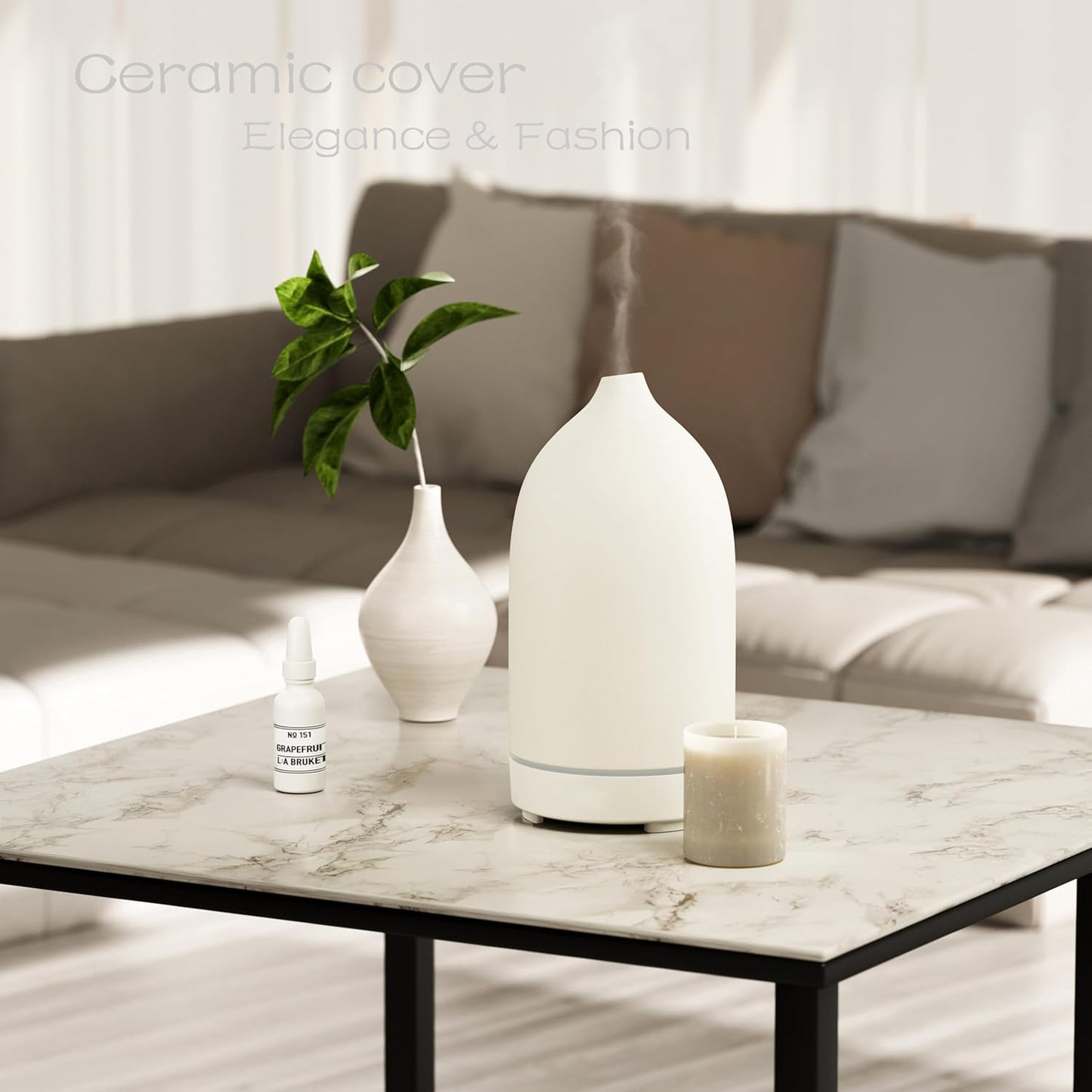 Essential Oil Diffusers,Handmade Ceramic Aromatherapy Diffuser for Room and 9 Colors Night Light for Home,Auto-Off (White)