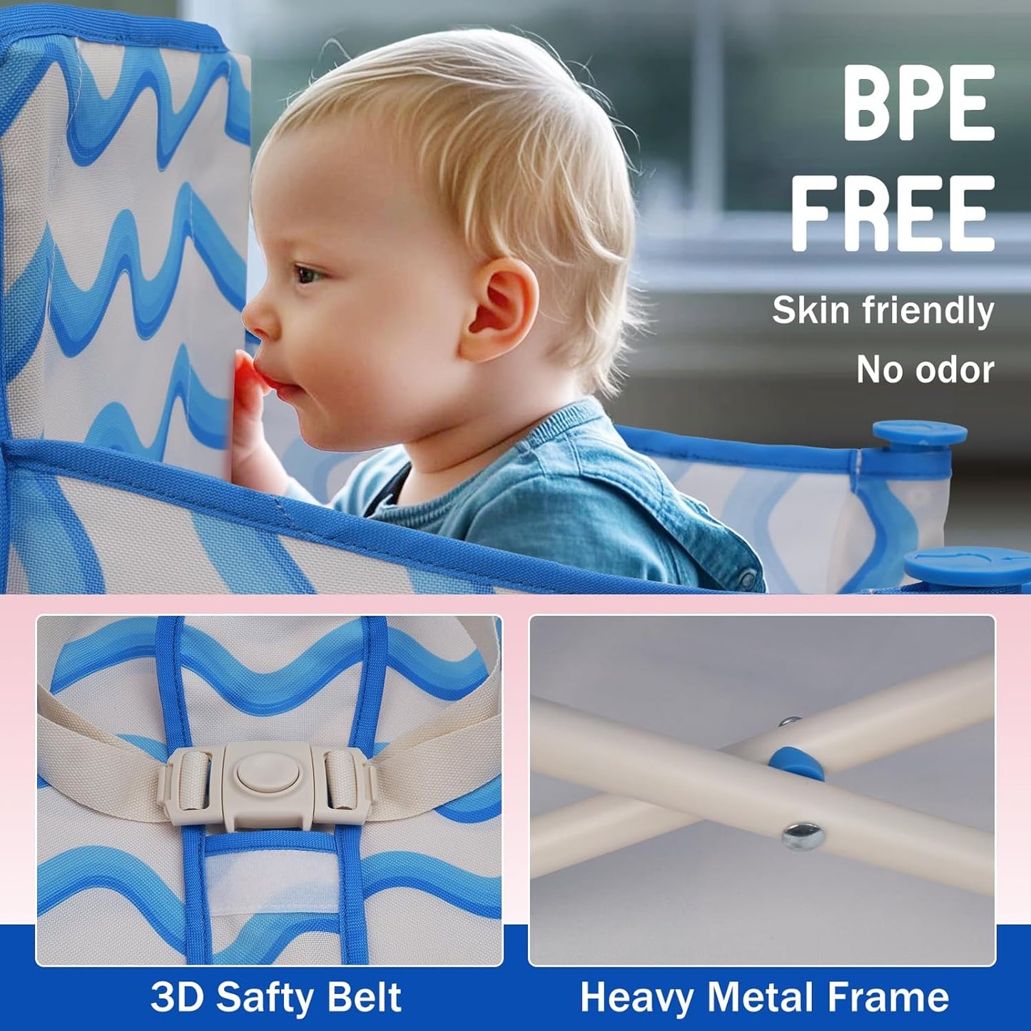 Tiny Marvels Portable 3-in-1 Baby Booster Seat, Cozy Floor Seat, Feeding Seat with Tray, Compact Foldable Toddler Booster with Child Safety Belt Carry Bag, Perfect for Travel (Big Waive)