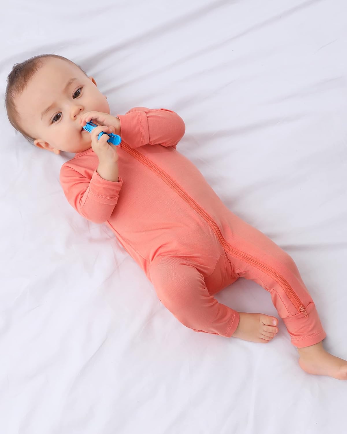 GUISBY Baby Pajamas with Mitten Cuffs - 3Pcs Girls Boys 2 Way Zipper Long Sleeve Rayon Sleepers