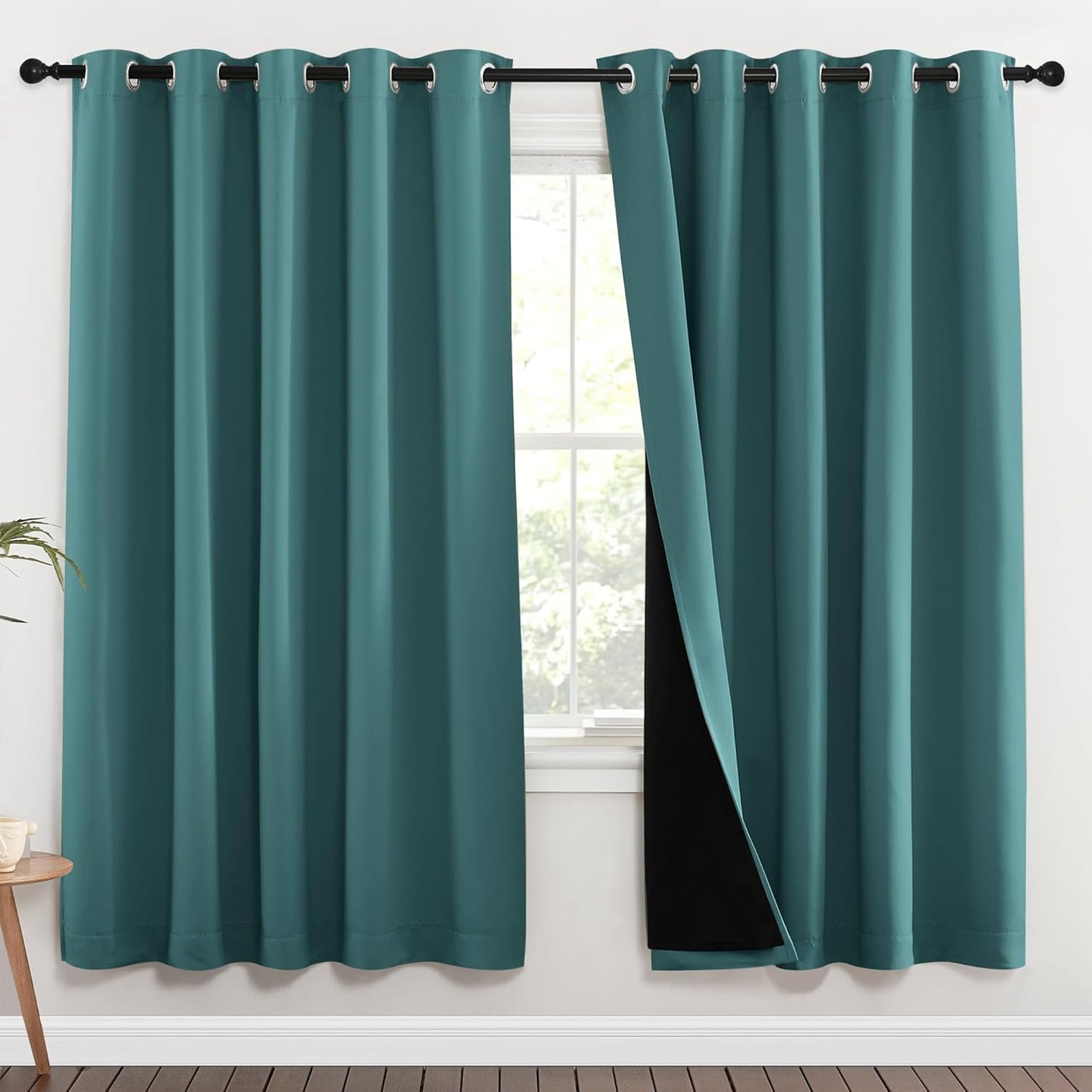 NICETOWN Full Shade Curtain Panels, 70 x 72 inch, Sea Teal, Pair of Energy Smart & Noise Blocking Out Blackout Drapes for Dining Room Window, Thermal Insulated Guest Room Lined Window Dressing