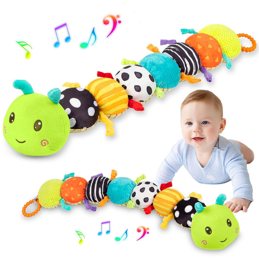 Baby Stuffed Animal Toys for 0-6 6-12 Months, Baby Musical Caterpillar Tummy Time Toys for Babies 3 6 9 12 18 Months, Newborn Infant Sensory Toys Christmas Gifts Stocking Stuffers