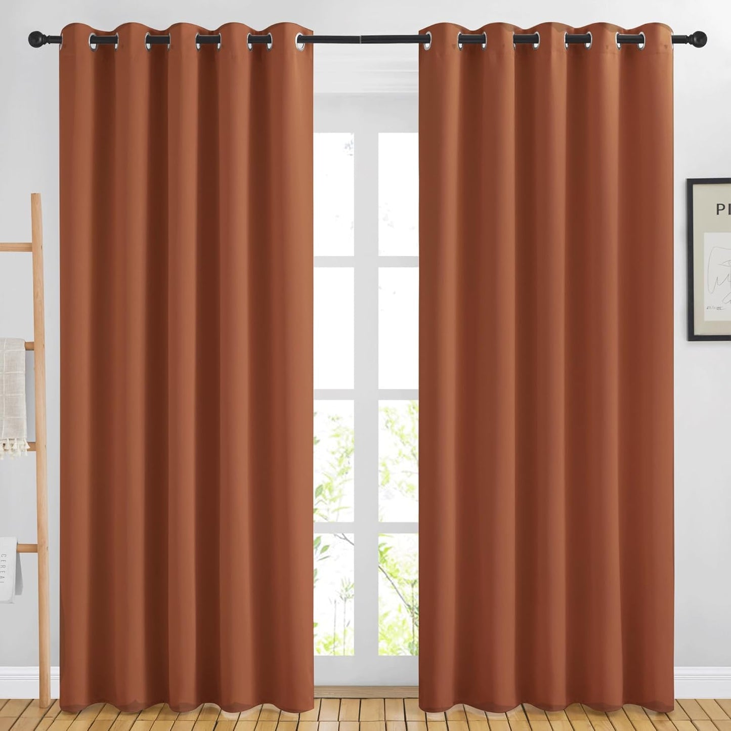 NICETOWN Blackout Large Window Curtains 84 inches Long - Grommet Room Darkening Sliding Door Thermal Curtains & Drapes Sound Block for Bedroom/Living Room (Burnt Orange, 2 Panels, W66 x L84)