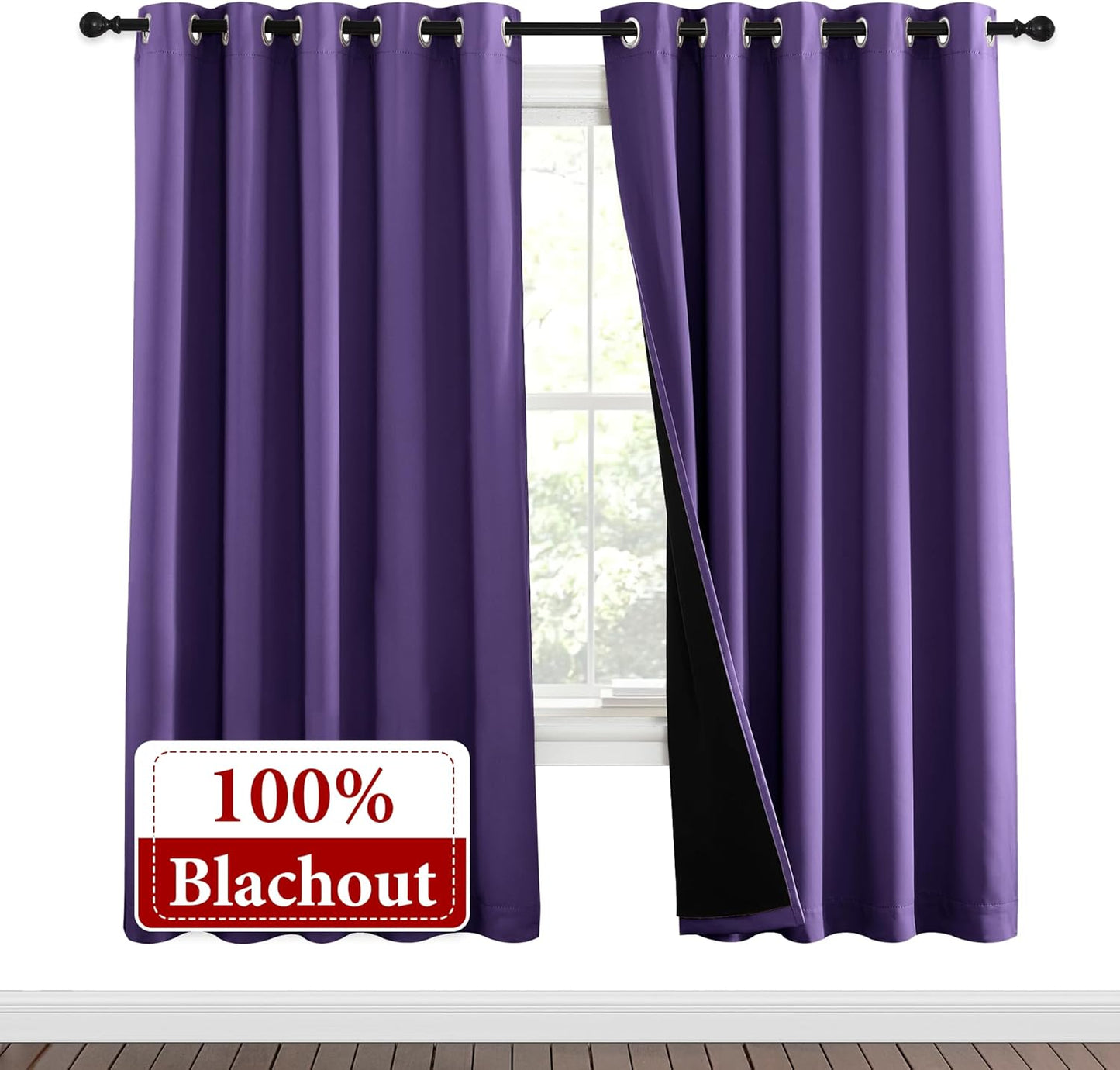 NICETOWN Lilac Purple Full Shade Curtain Panels, Pair of Energy Smart & Noise Blocking Out Blackout Drapes for Dining Room Window, Thermal Insulated Guest Room Lined Window Dressing(62 x 72 inch)