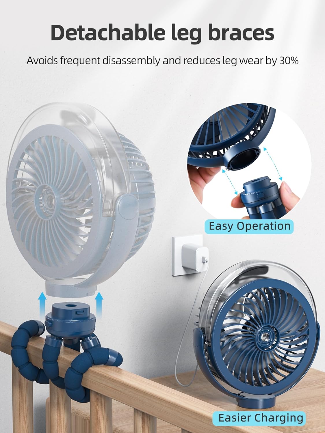 Misting Stroller Fan, 6000mAh Battery Operated Portable Fan with Light & 360° Pivoting, Personal Cooling Fans with Flexible Tripod for Baby, Office, Travel,Treadmill,Outdoors (Dark Blue)
