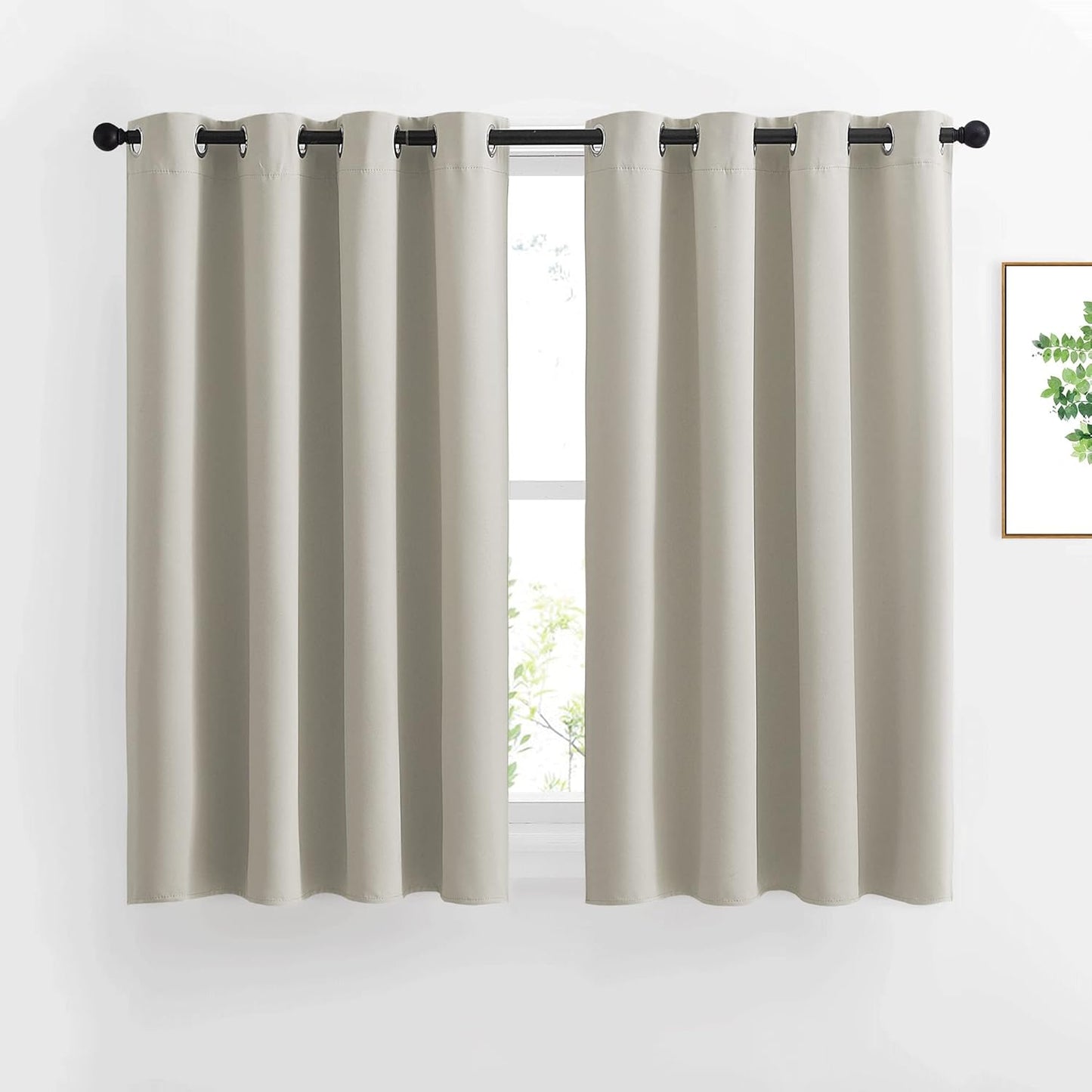 NICETOWN Blackout Natural Curtains for Bedroom - Window Treatment Thermal Insulated Grommet Solid Drapes Energy Saving Sound Reducing for Basement, 1 Pair, W52 x L54