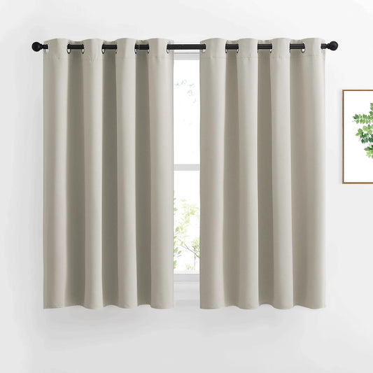 NICETOWN Blackout Natural Curtains for Bedroom - Window Treatment Thermal Insulated Grommet Solid Drapes Energy Saving Sound Reducing for Basement, 1 Pair, W52 x L54