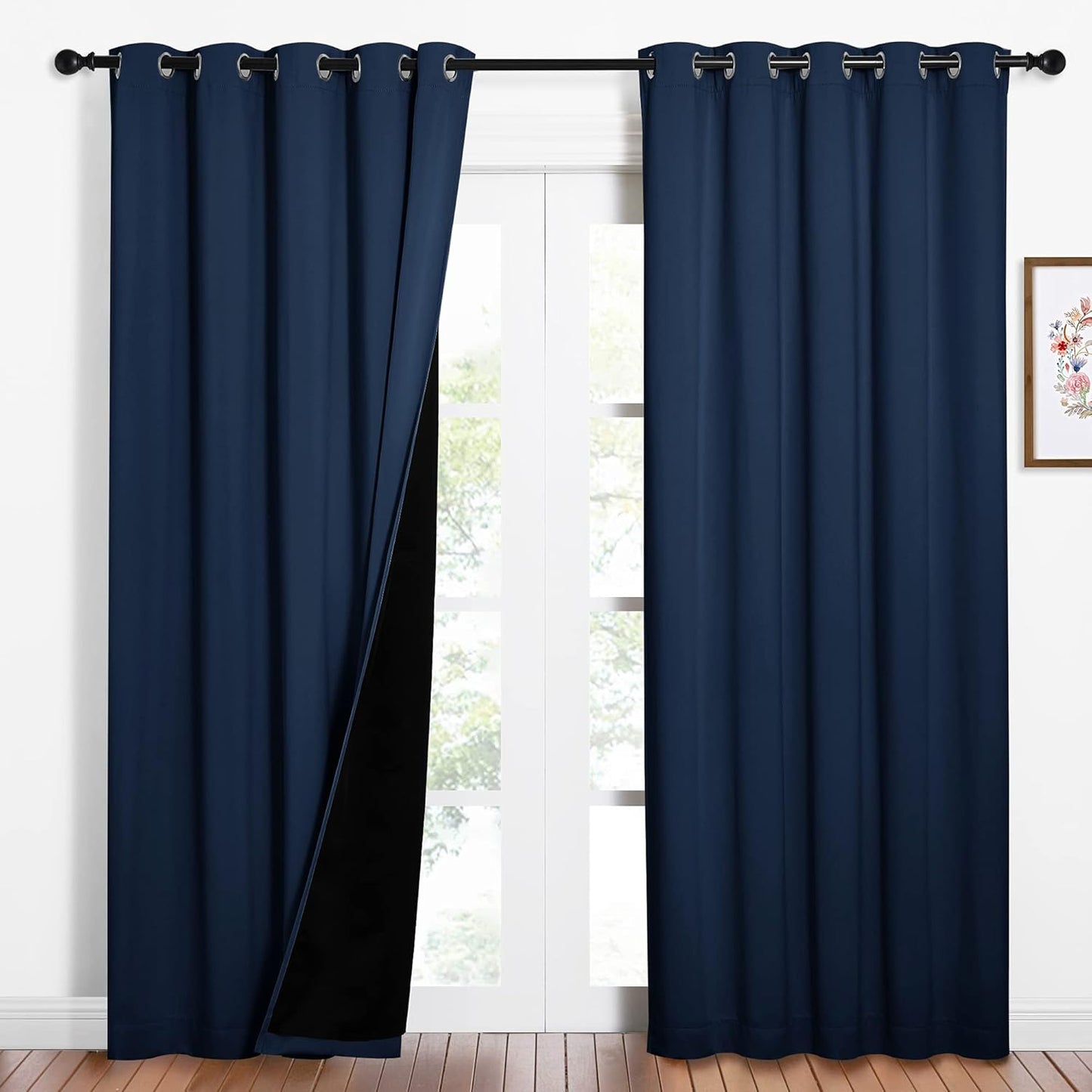 NICETOWN 100% Blackout Curtain Set, Thermal Insulated & Energy Efficiency Window Draperies for Guest Room, Full Shading Panels for Shift Worker and Light Sleepers, Navy Blue, 62W x 84L, 2 PCs