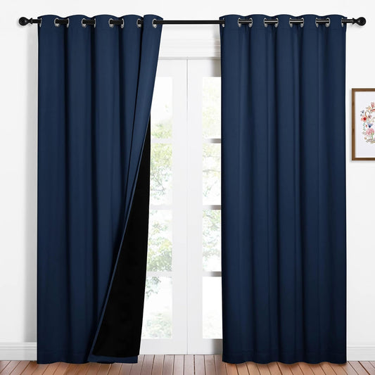 NICETOWN 100% Blackout Curtain Set, Thermal Insulated & Energy Efficiency Window Draperies for Guest Room, Full Shading Panels for Shift Worker and Light Sleepers, Navy Blue, 62W x 84L, 2 PCs