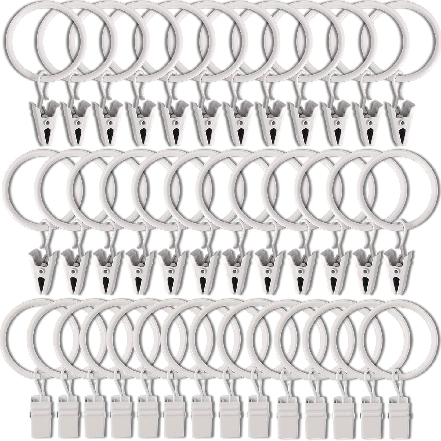 40 Pack White Curtain Rings with Clips, Curtain Hooks Hangers Clip Rings for Hanging Drapes Bows Hat, Drapery Rings 1.26 in I D, Fits up to 1 in Diameter Curtain Rod.
